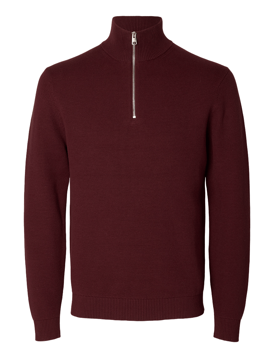Selected - SLMDANE LS KNIT STRUCTURE HALF ZIP NOOS - half zip-tröjor - tawny port - 1