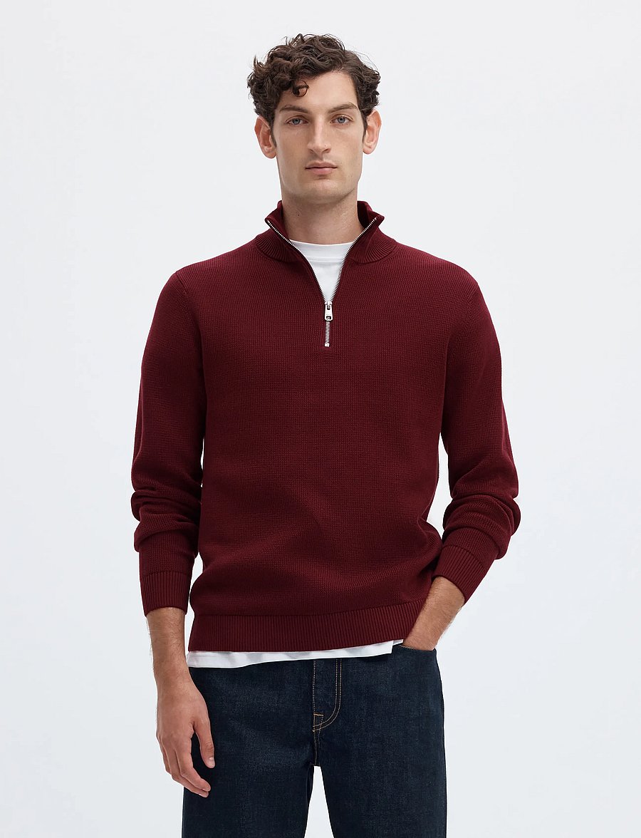 Selected - SLMDANE LS KNIT STRUCTURE HALF ZIP NOOS - half zip-tröjor - tawny port - 0