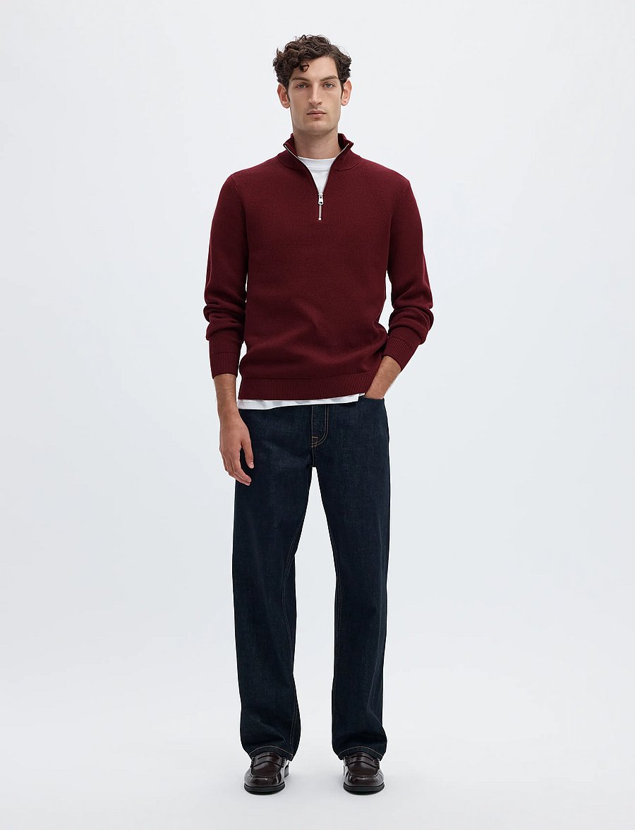 Selected - SLMDANE LS KNIT STRUCTURE HALF ZIP NOOS - half zip-tröjor - tawny port - 3