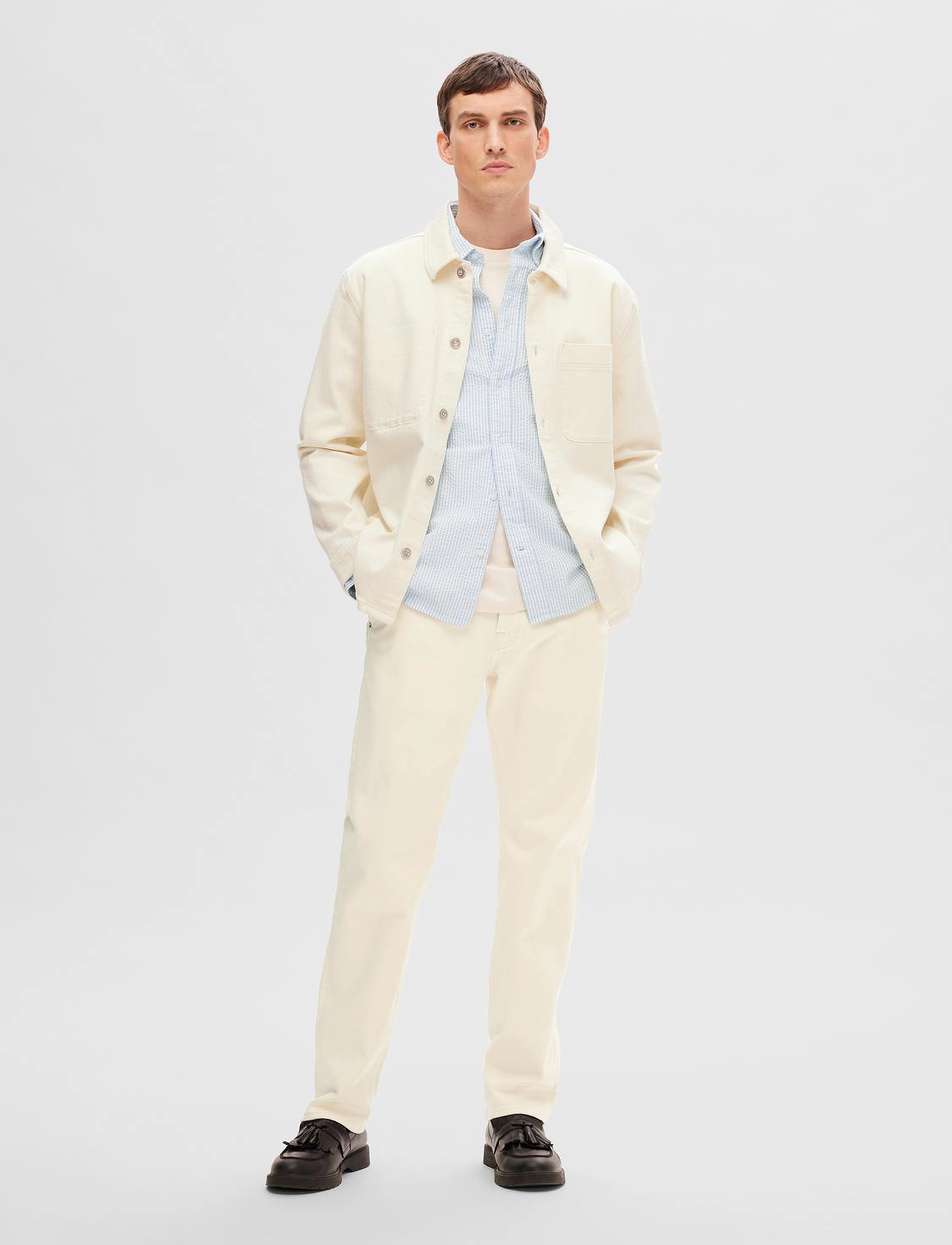 Selected - SLH196-STRAIGHT DAVE 3411 COLOR CHINO W - egret - 4
