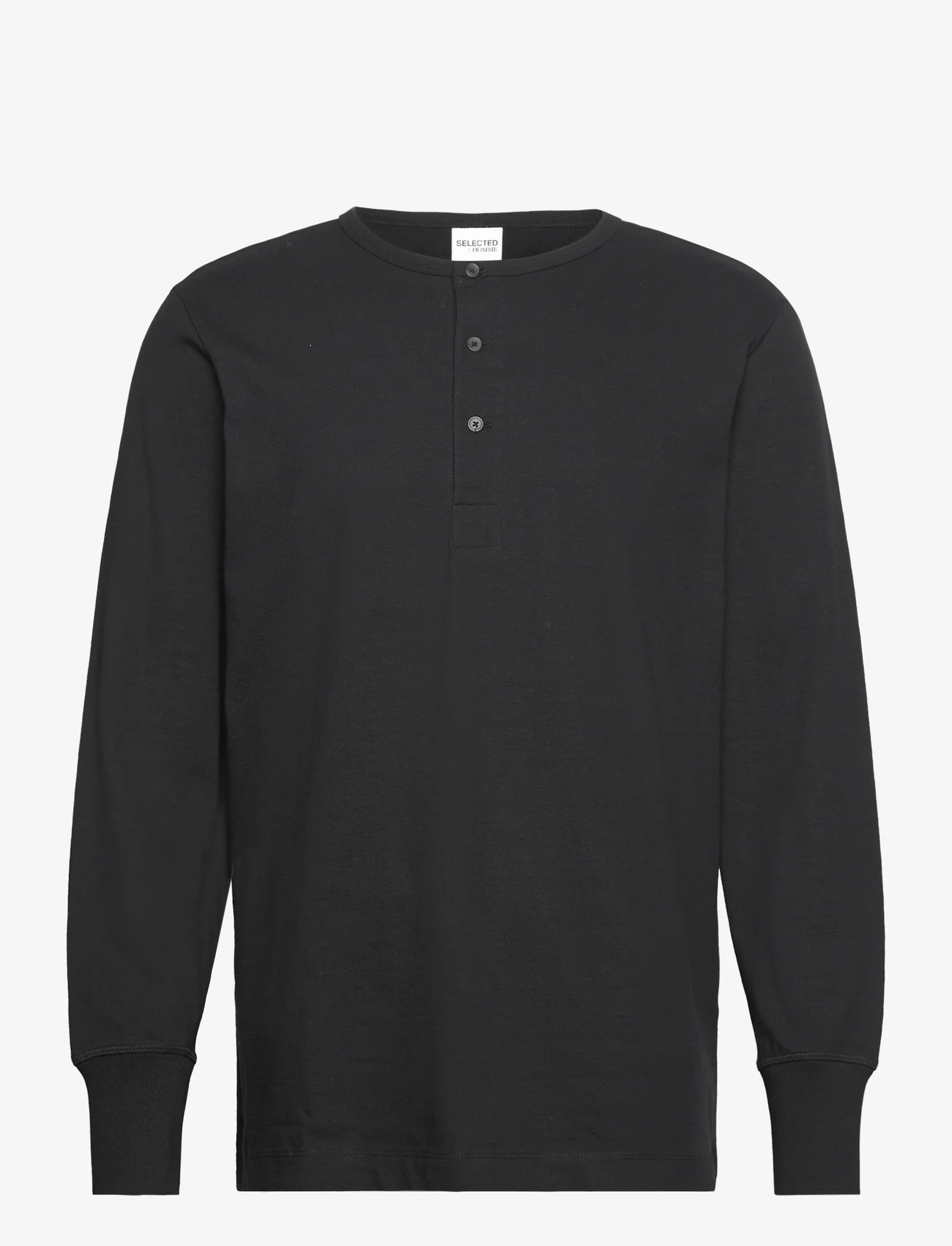 Selected Homme - SLHPHILLIP LS HENLEY NOOS - långärmade t-shirts - black - 0