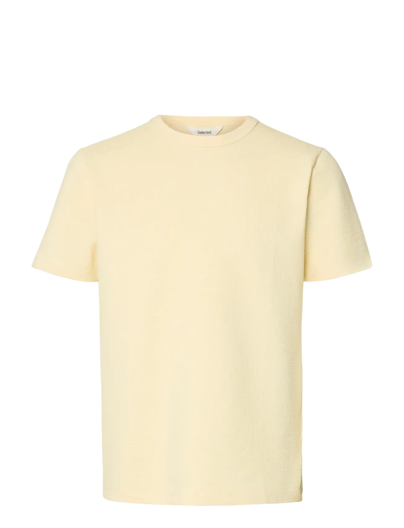 SELECTED Slhsander Seersucker Ss O-Neck Tee Cream - L - Herren