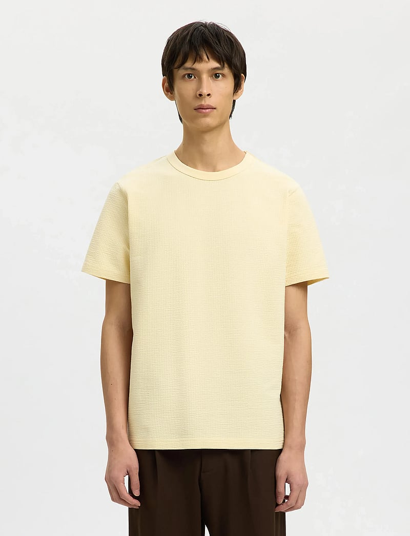 Selected - SLHSANDER SEERSUCKER SS O-NECK TEE - kurzärmelig - angora - 0