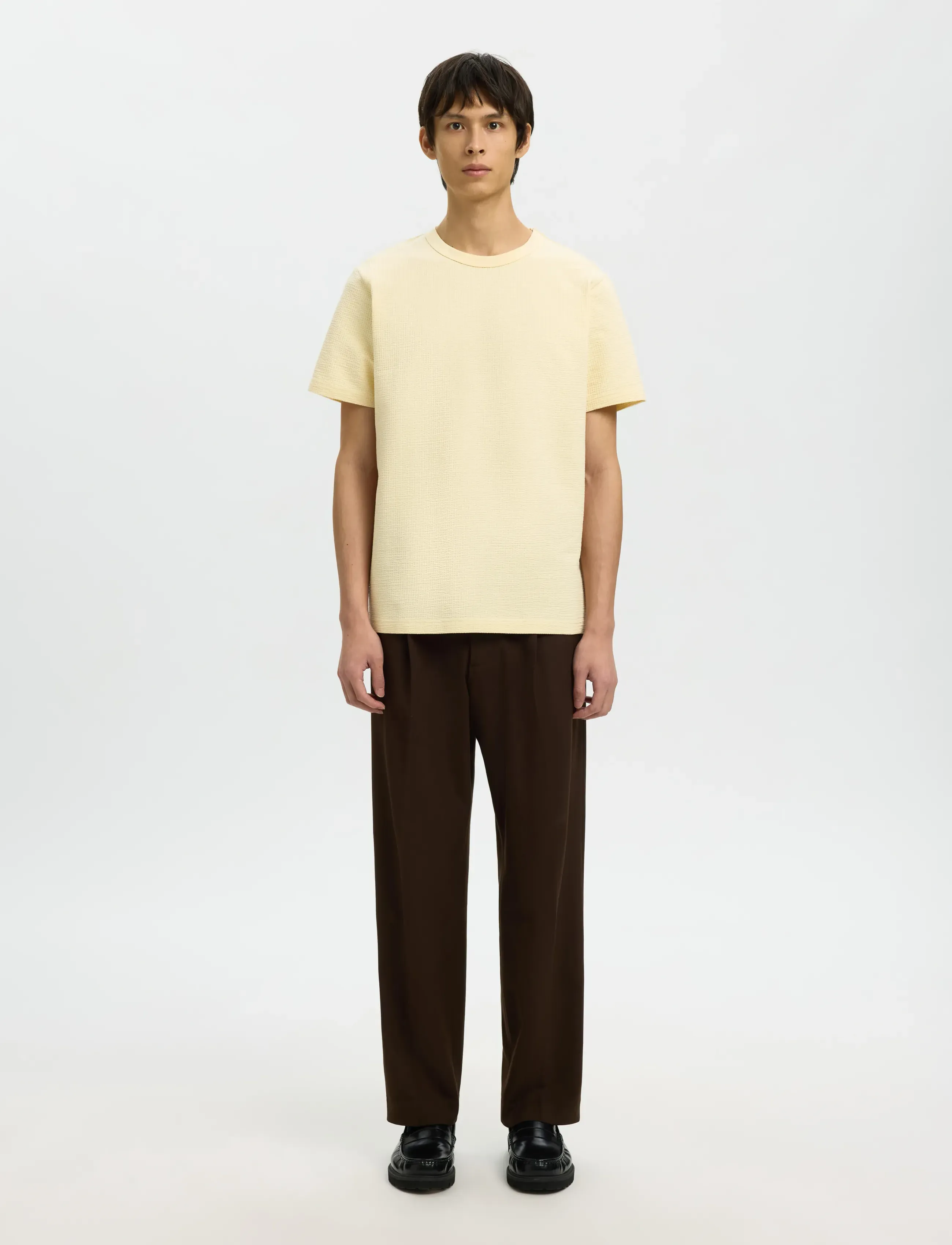 Selected - SLHSANDER SEERSUCKER SS O-NECK TEE - marškinėliai trumpomis rankovėmis - angora - 3