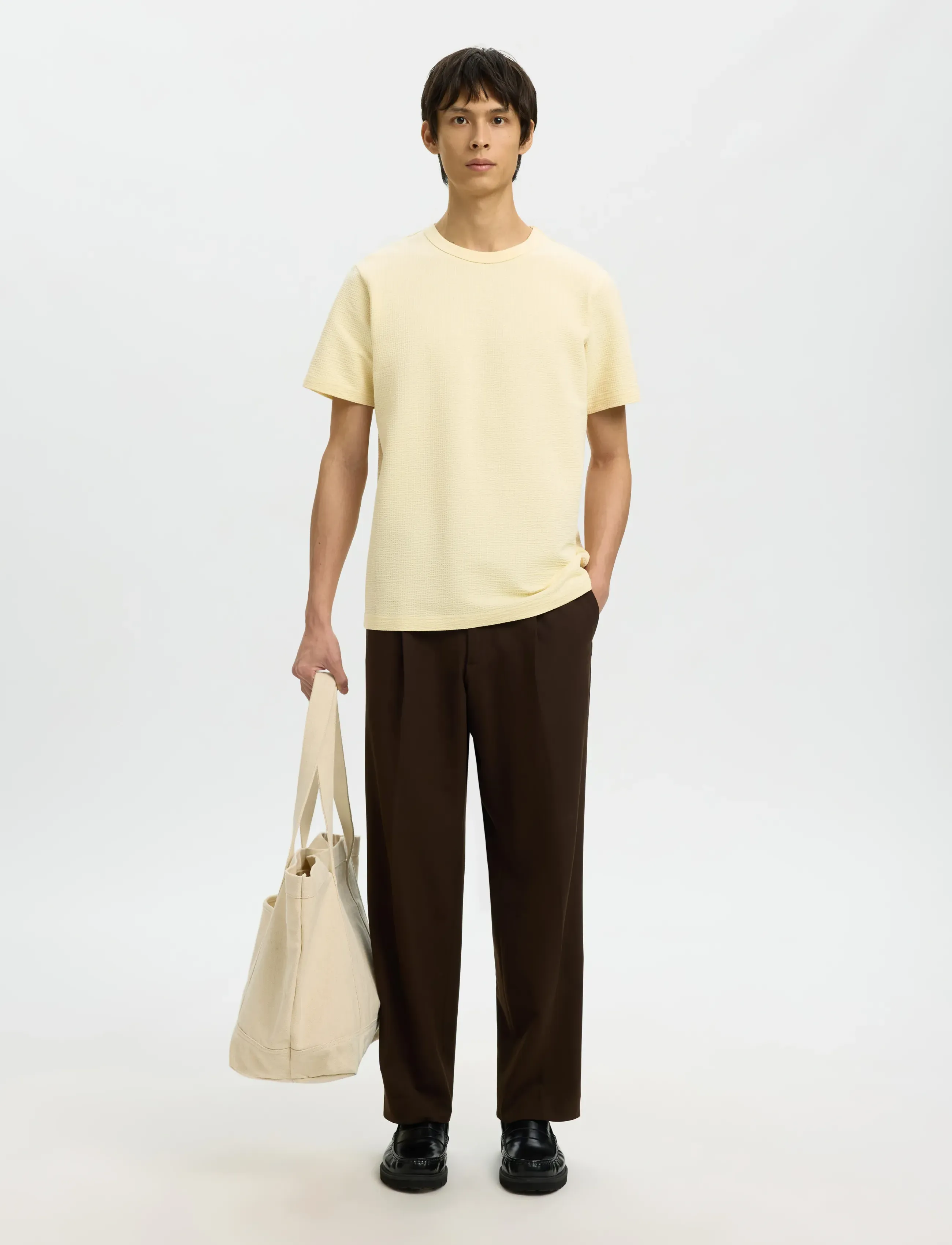 Selected - SLHSANDER SEERSUCKER SS O-NECK TEE - marškinėliai trumpomis rankovėmis - angora - 5