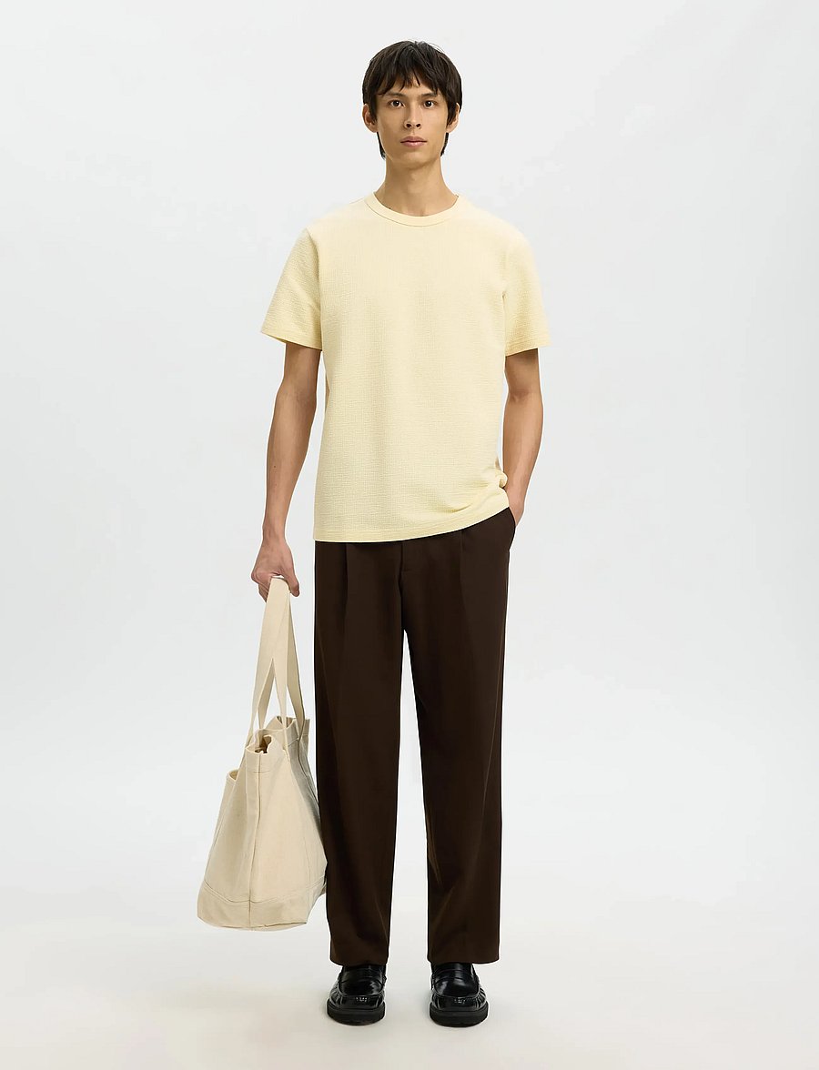 Selected - SLHSANDER SEERSUCKER SS O-NECK TEE - marškinėliai trumpomis rankovėmis - angora - 5