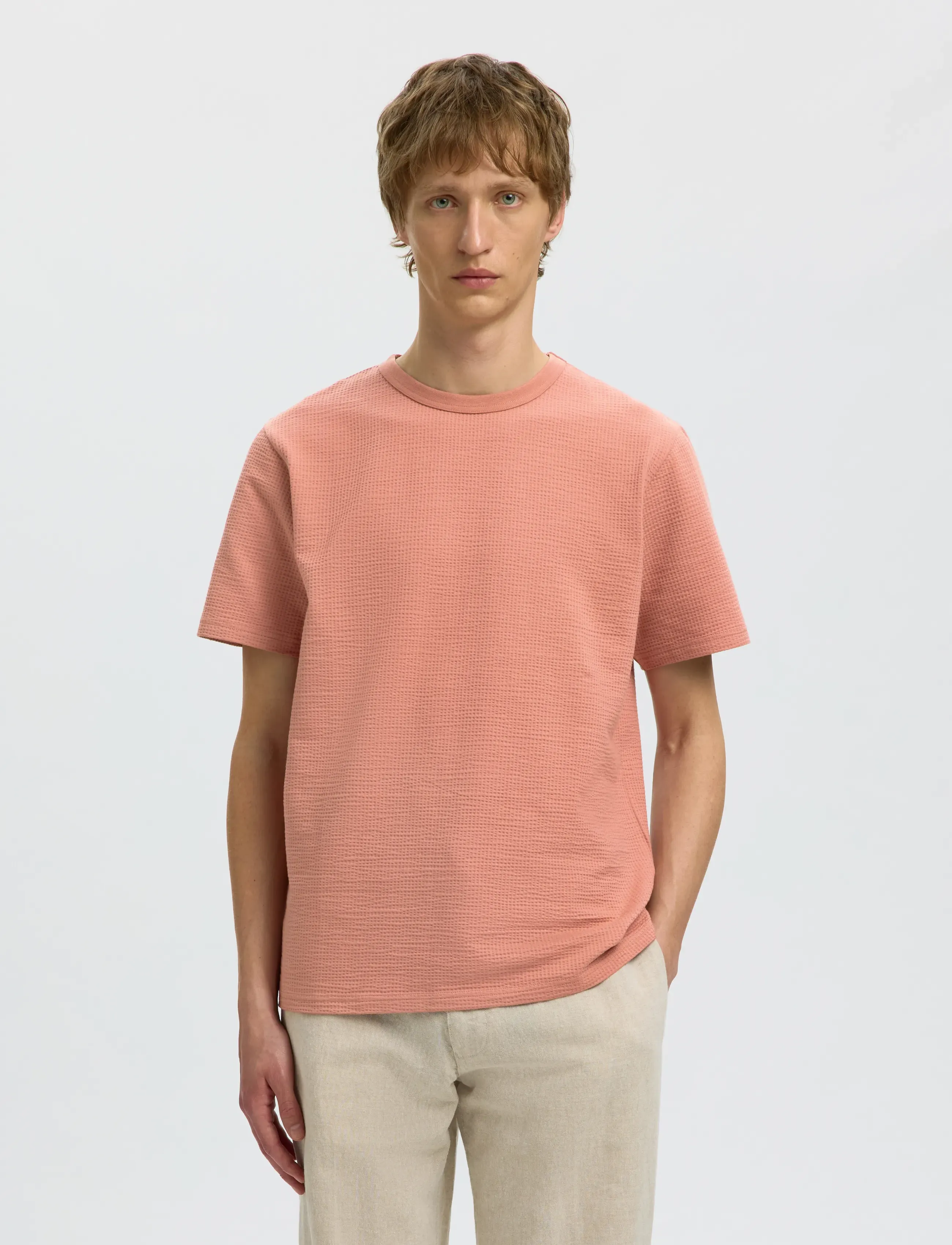 Selected SLHSANDER SEERSUCKER SS O-NECK TEE - Selected - ROSE DAWN / pink/rose