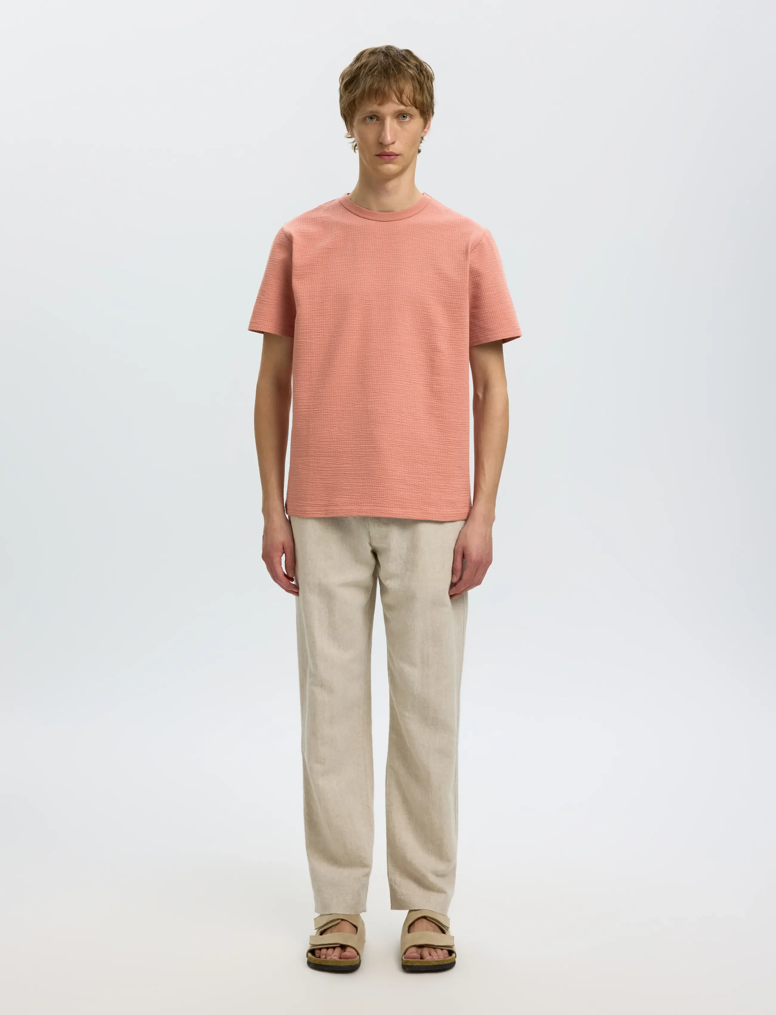 Selected - SLHSANDER SEERSUCKER SS O-NECK TEE - kortærmede t-shirts - rose dawn - 3