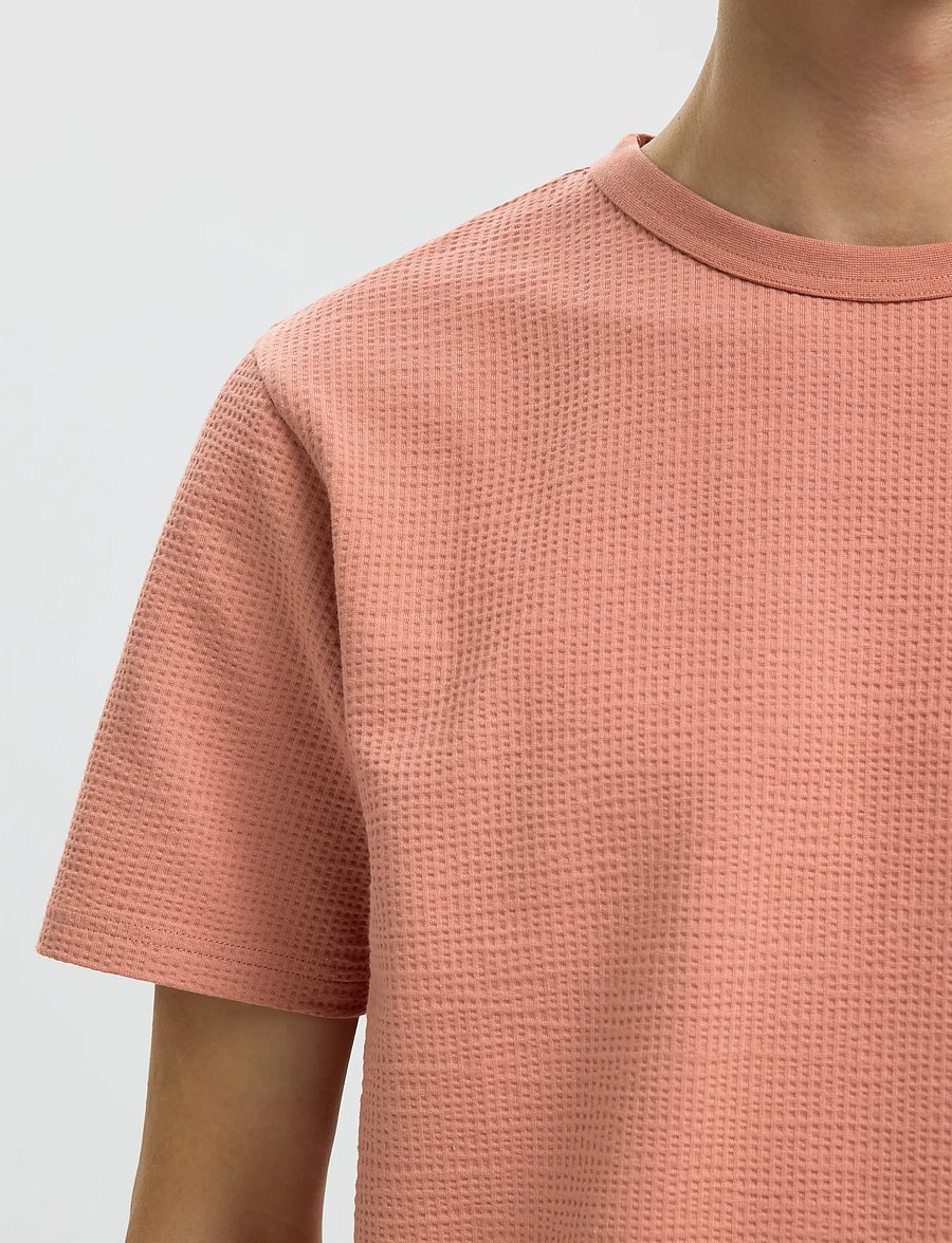 Selected - SLHSANDER SEERSUCKER SS O-NECK TEE - kortærmede t-shirts - rose dawn - 4