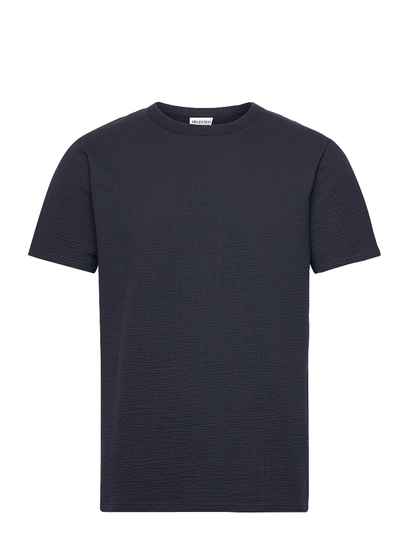 Selected - SLHSANDER SEERSUCKER SS O-NECK TEE - kortärmade t-shirts - sky captain - 1
