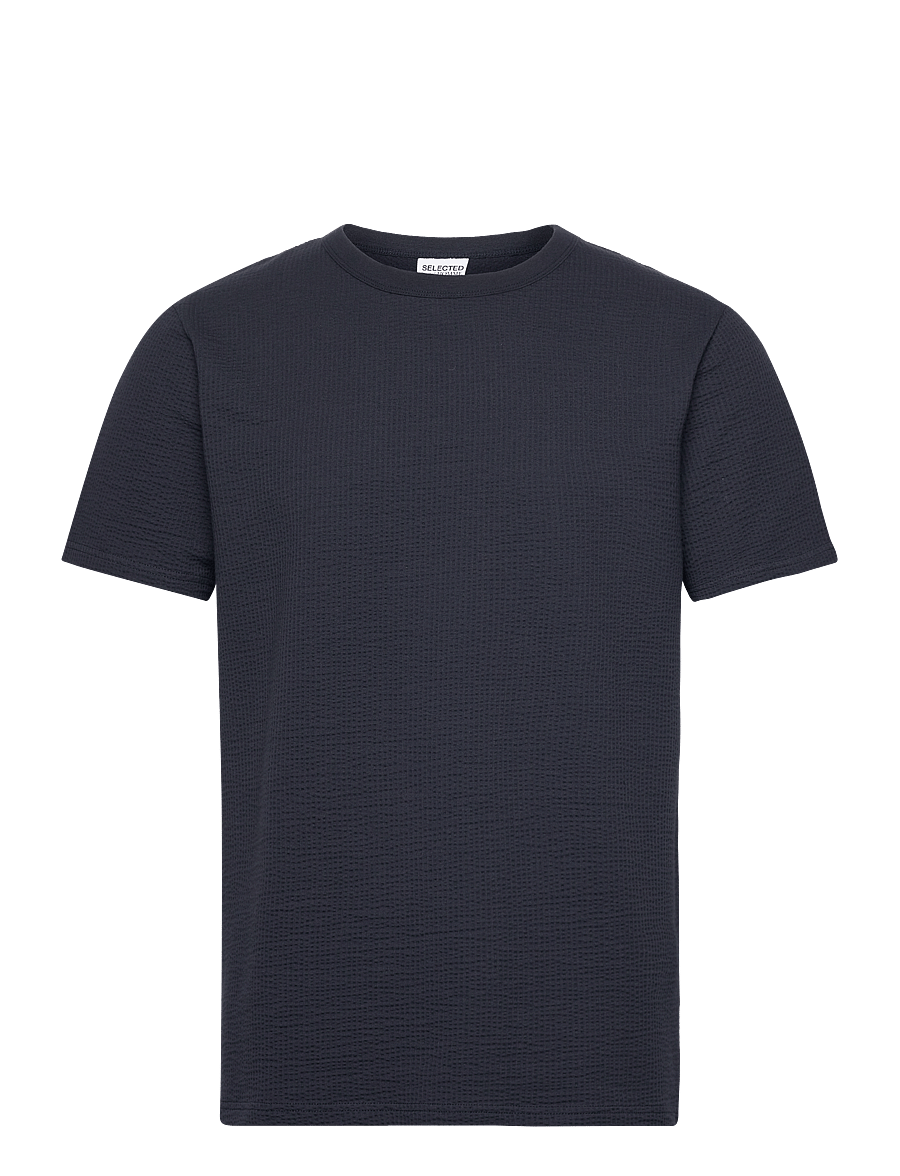 Selected - SLHSANDER SEERSUCKER SS O-NECK TEE - kortærmede t-shirts - sky captain - 1
