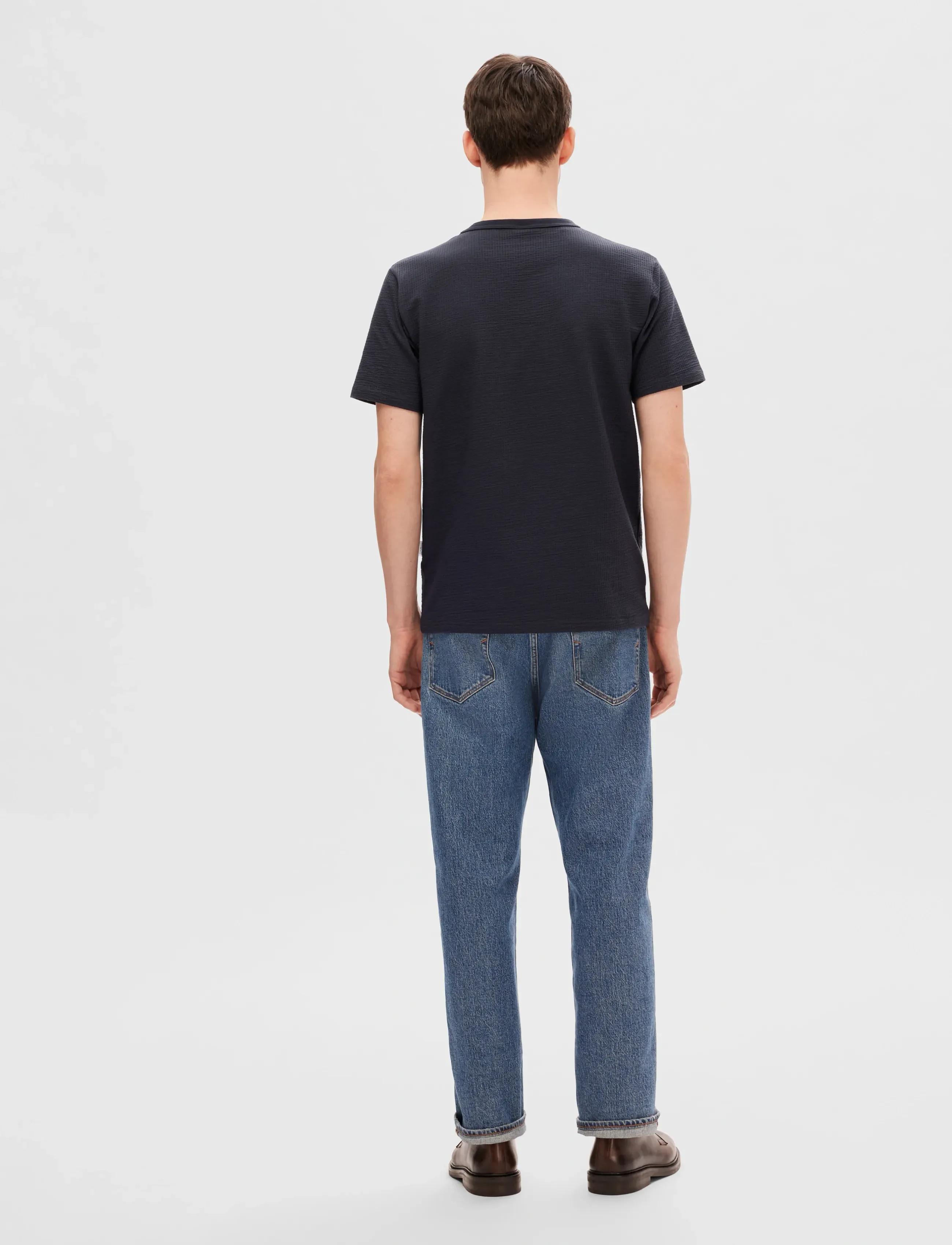 Selected - SLHSANDER SEERSUCKER SS O-NECK TEE - kortærmede t-shirts - sky captain - 3