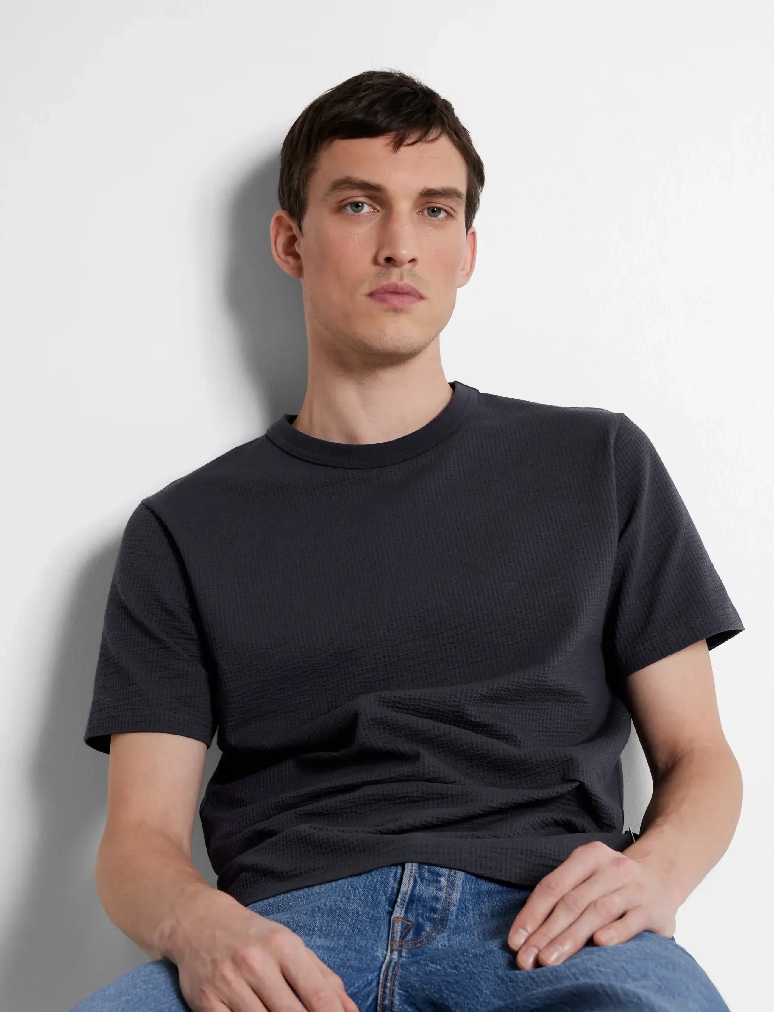 SELECTED Slhsander Seersucker Ss O-Neck Tee t-shirts - bas herr – bild 5