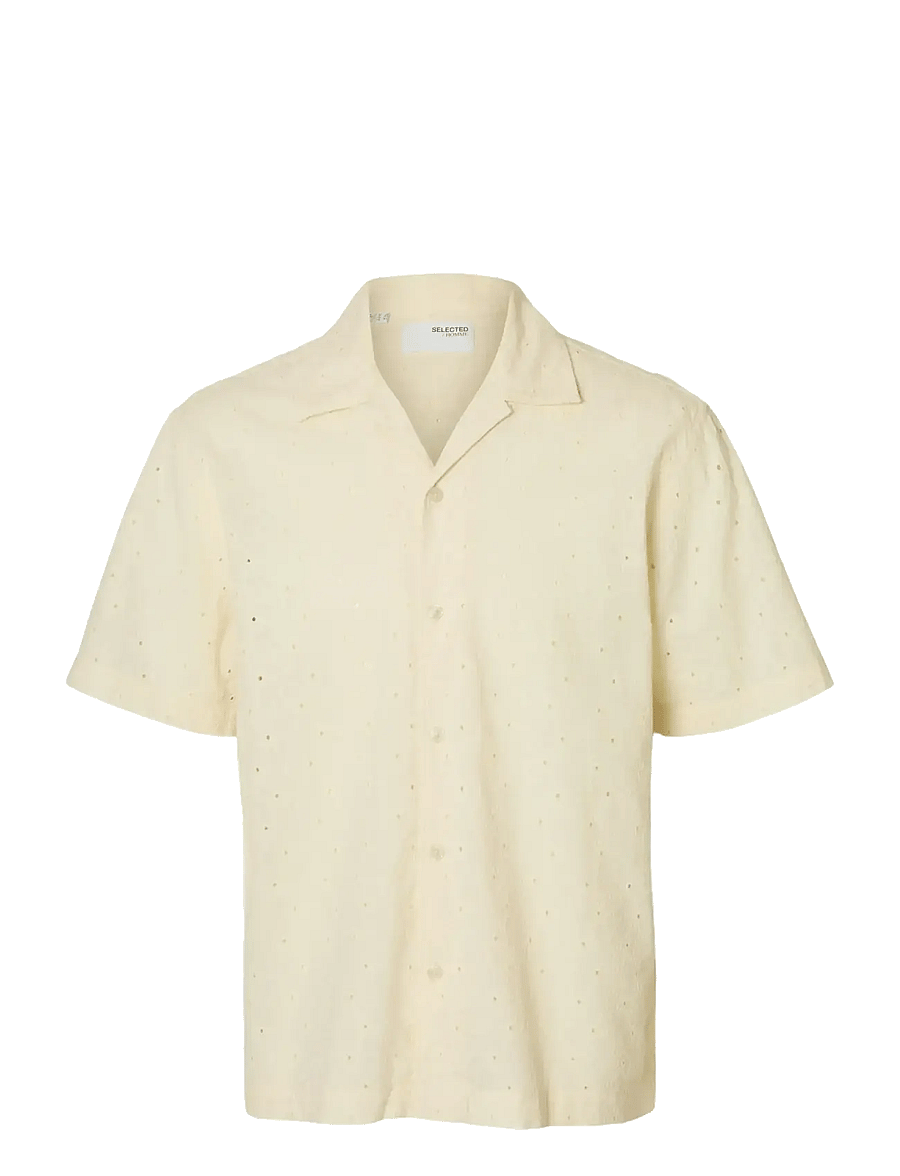Selected - SLHRLXJAX BRODERIE SS SHIRT - kortærmede skjorter - egret - 1