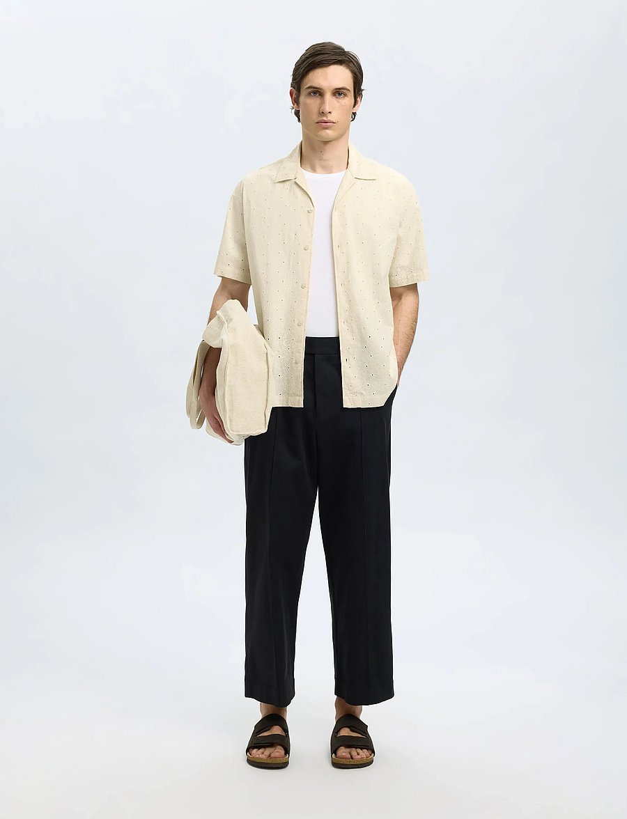 Selected - SLHRLXJAX BRODERIE SS SHIRT - kortærmede skjorter - egret - 3