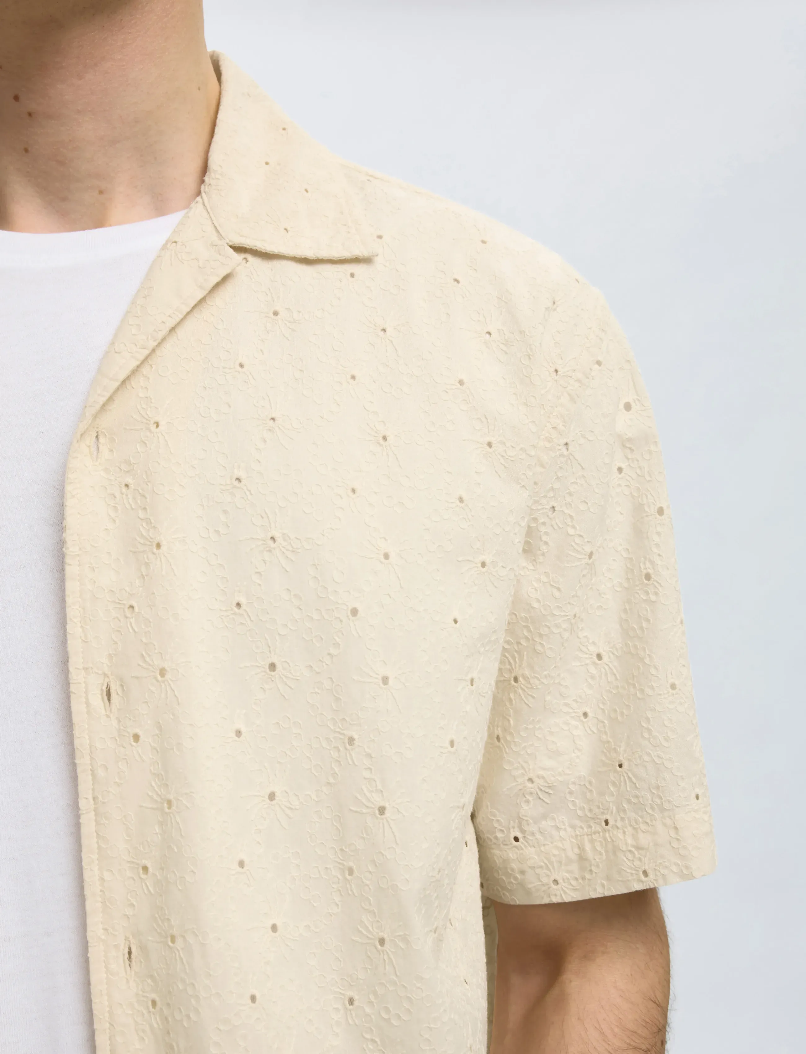 Selected - SLHRLXJAX BRODERIE SS SHIRT - kurzarmhemden - egret - 4