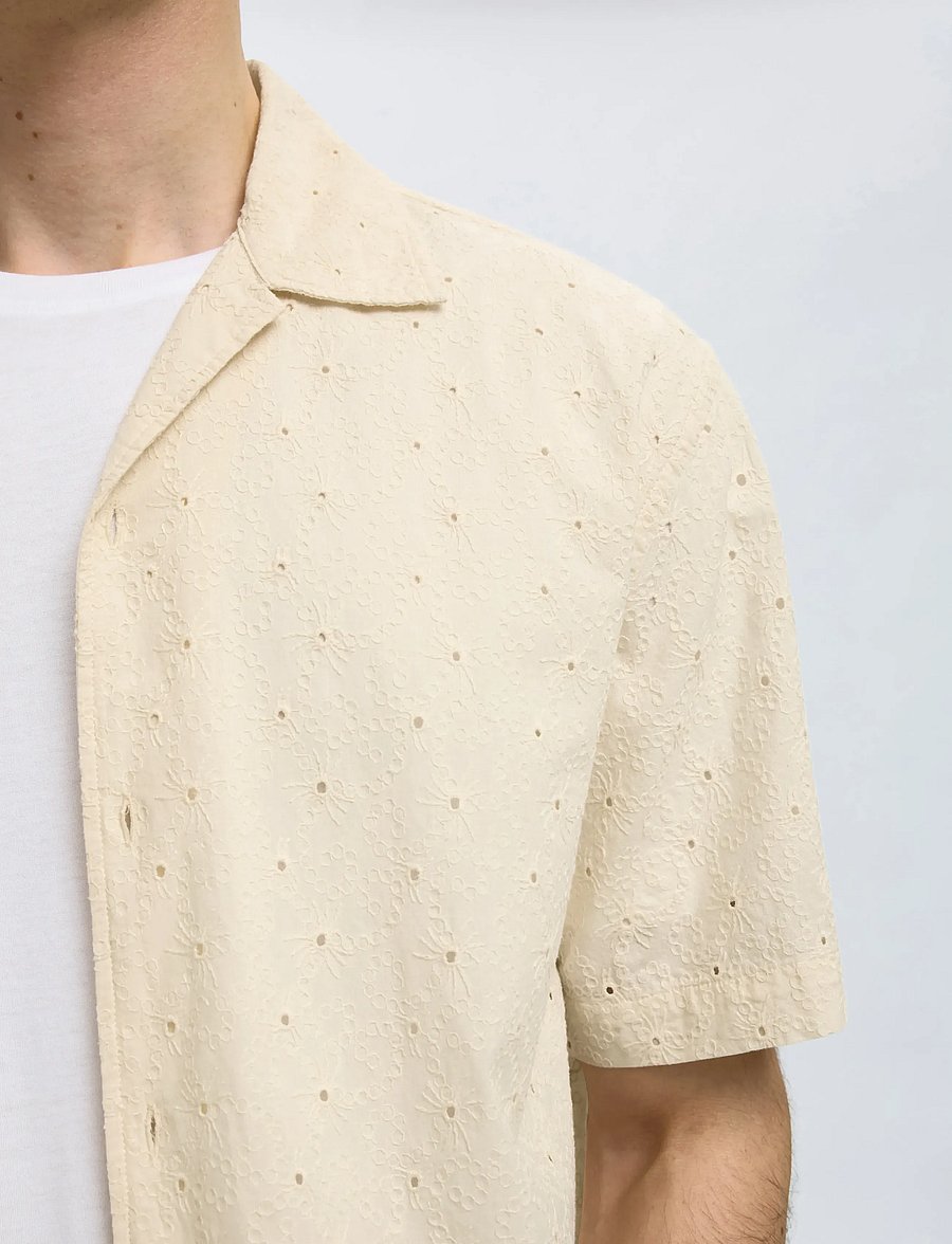 Selected - SLHRLXJAX BRODERIE SS SHIRT - kortærmede skjorter - egret - 4