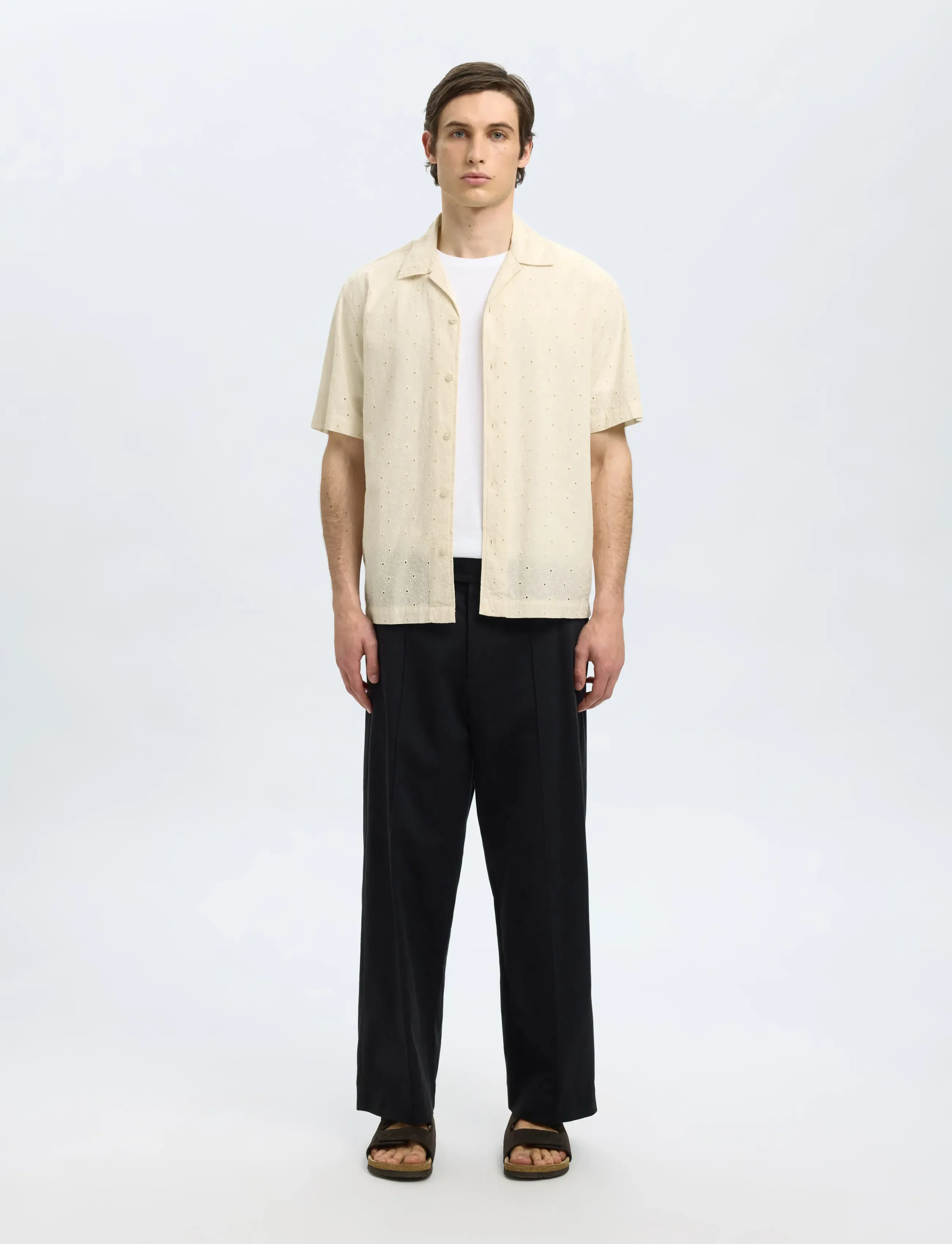 Selected - SLHRLXJAX BRODERIE SS SHIRT - kurzarmhemden - egret - 5