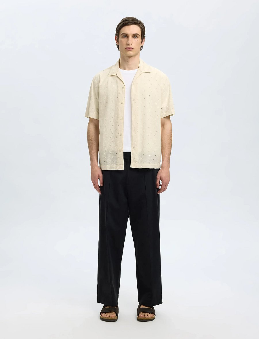 Selected - SLHRLXJAX BRODERIE SS SHIRT - kortærmede skjorter - egret - 5