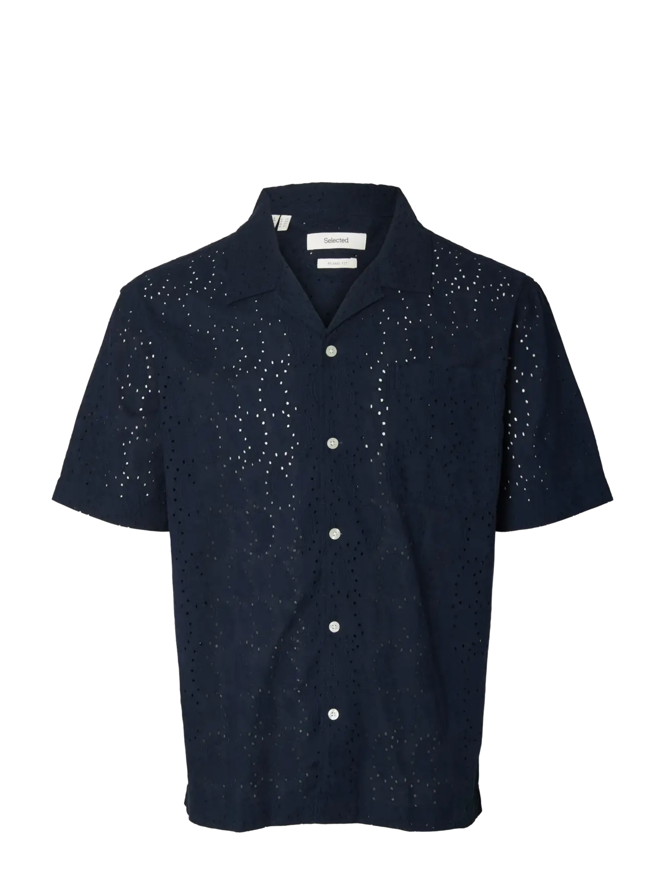 Selected SLHRLXJAX BRODERIE SS SHIRT - Tøj - SKY CAPTAIN / navy