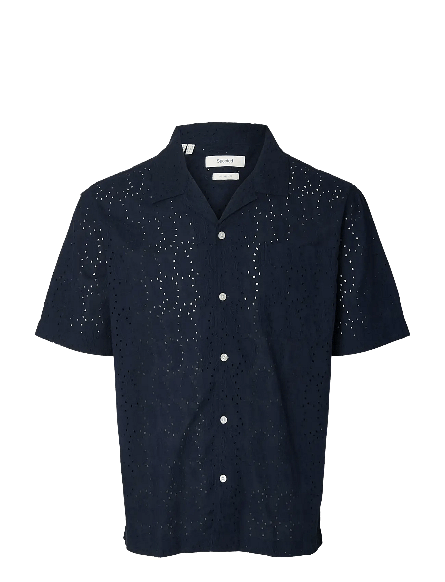 Selected - SLHRLXJAX BRODERIE SS SHIRT - short-sleeved shirts - sky captain - 1
