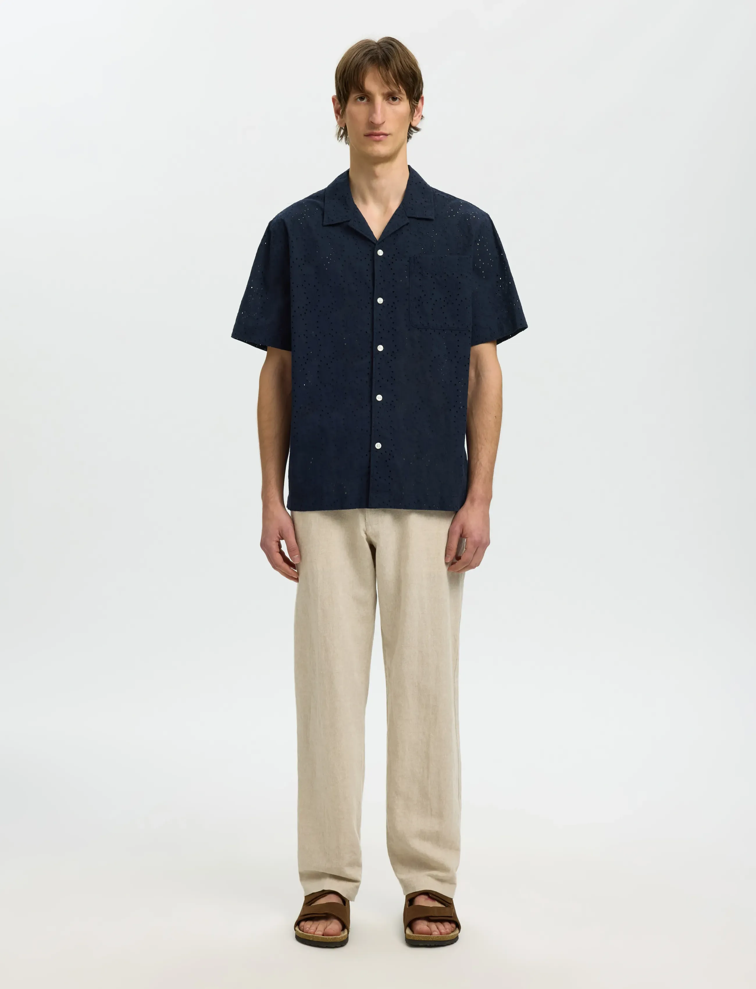 Selected - SLHRLXJAX BRODERIE SS SHIRT - kortærmede skjorter - sky captain - 3