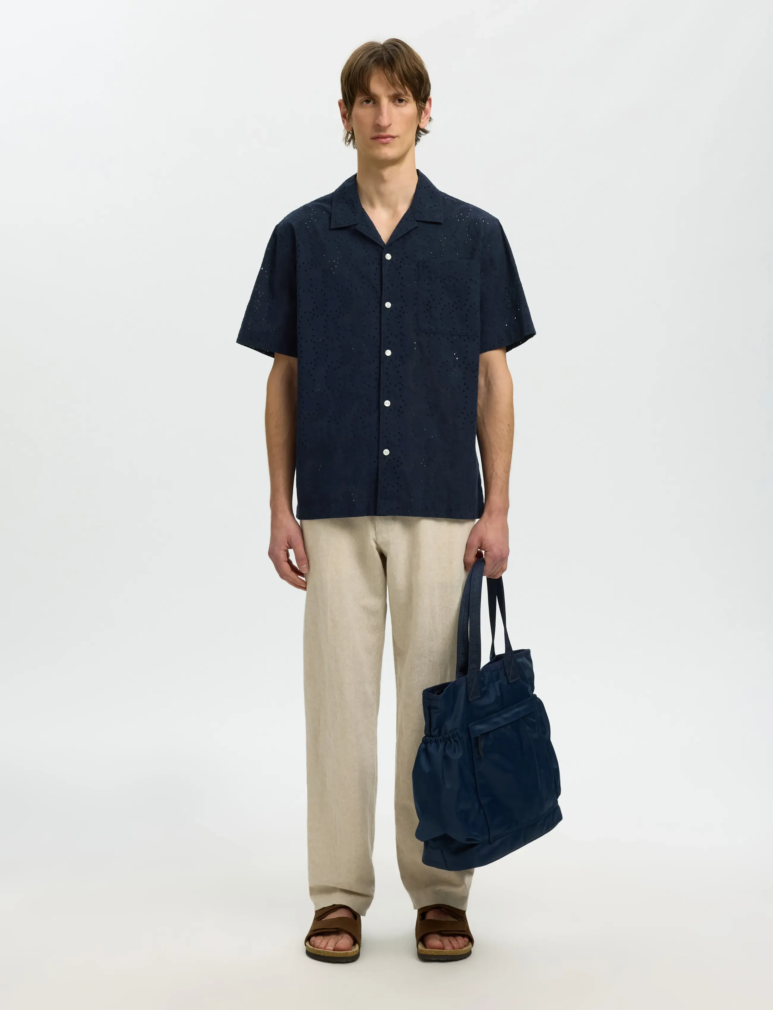 Selected - SLHRLXJAX BRODERIE SS SHIRT - kortærmede skjorter - sky captain - 5