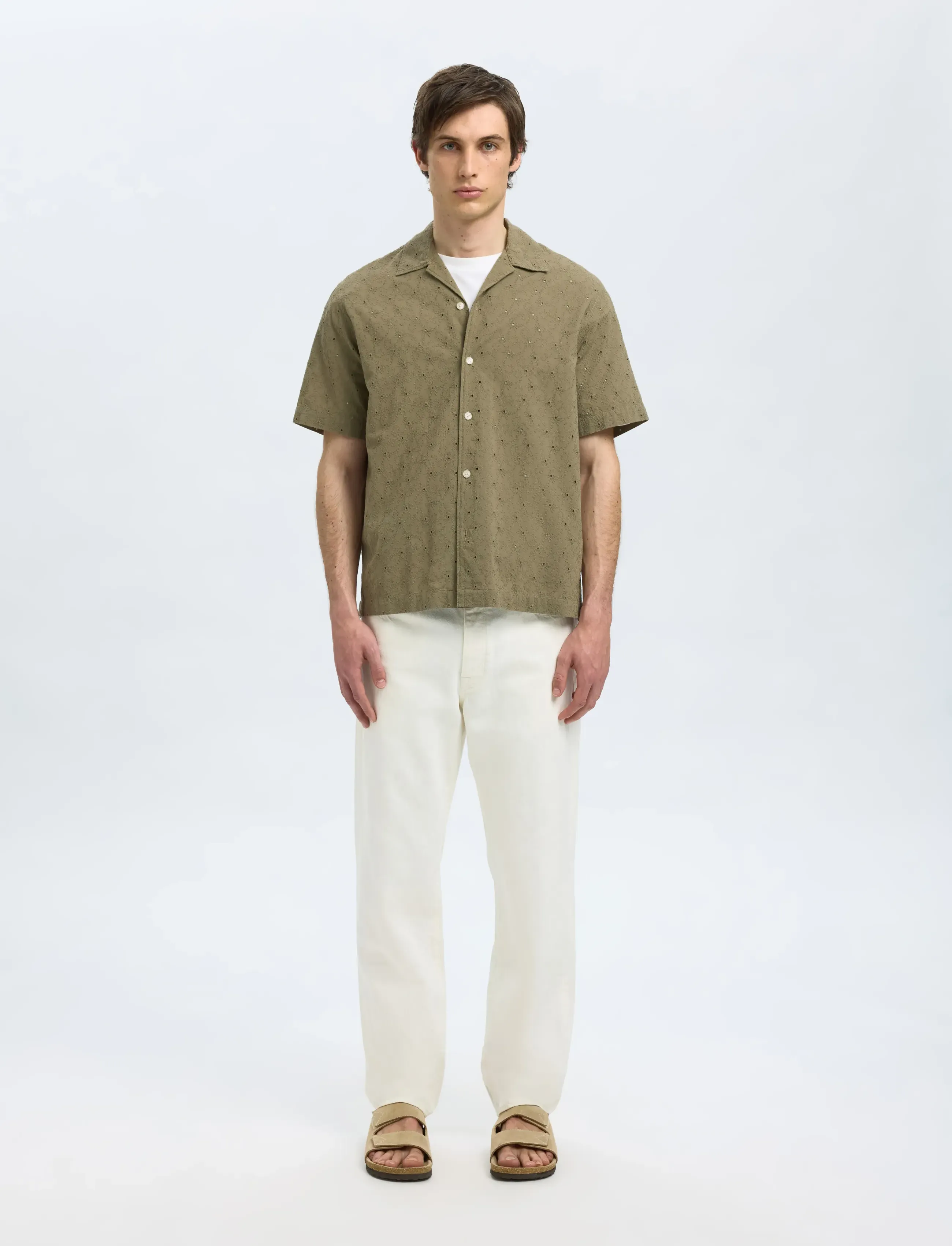 Selected - SLHRLXJAX BRODERIE SS SHIRT - stutterma skyrtur - vetiver - 3
