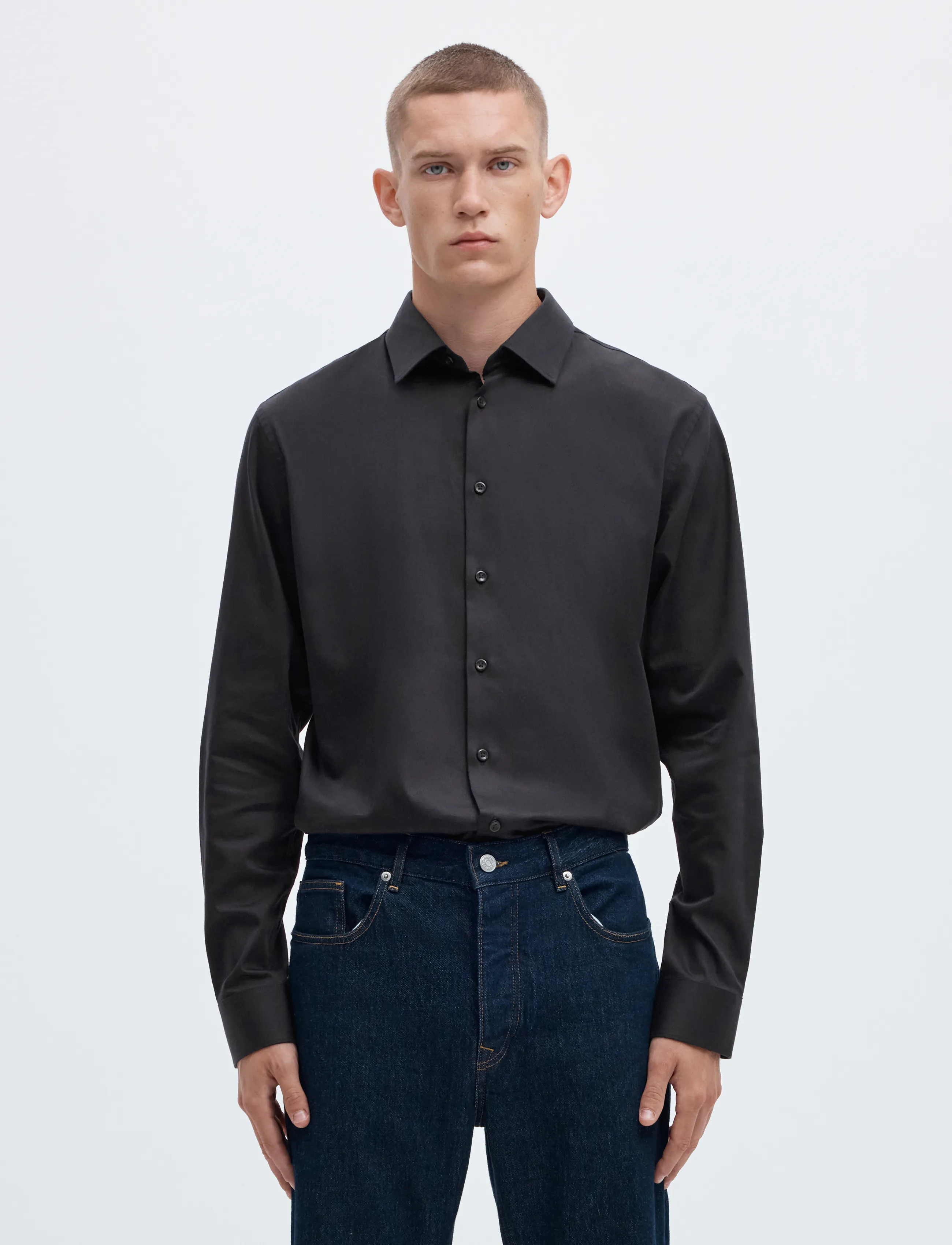Selected SLMFILIP-PERFORMANCE SLIM LS SHIRT NOOS - Riided - BLACK / black