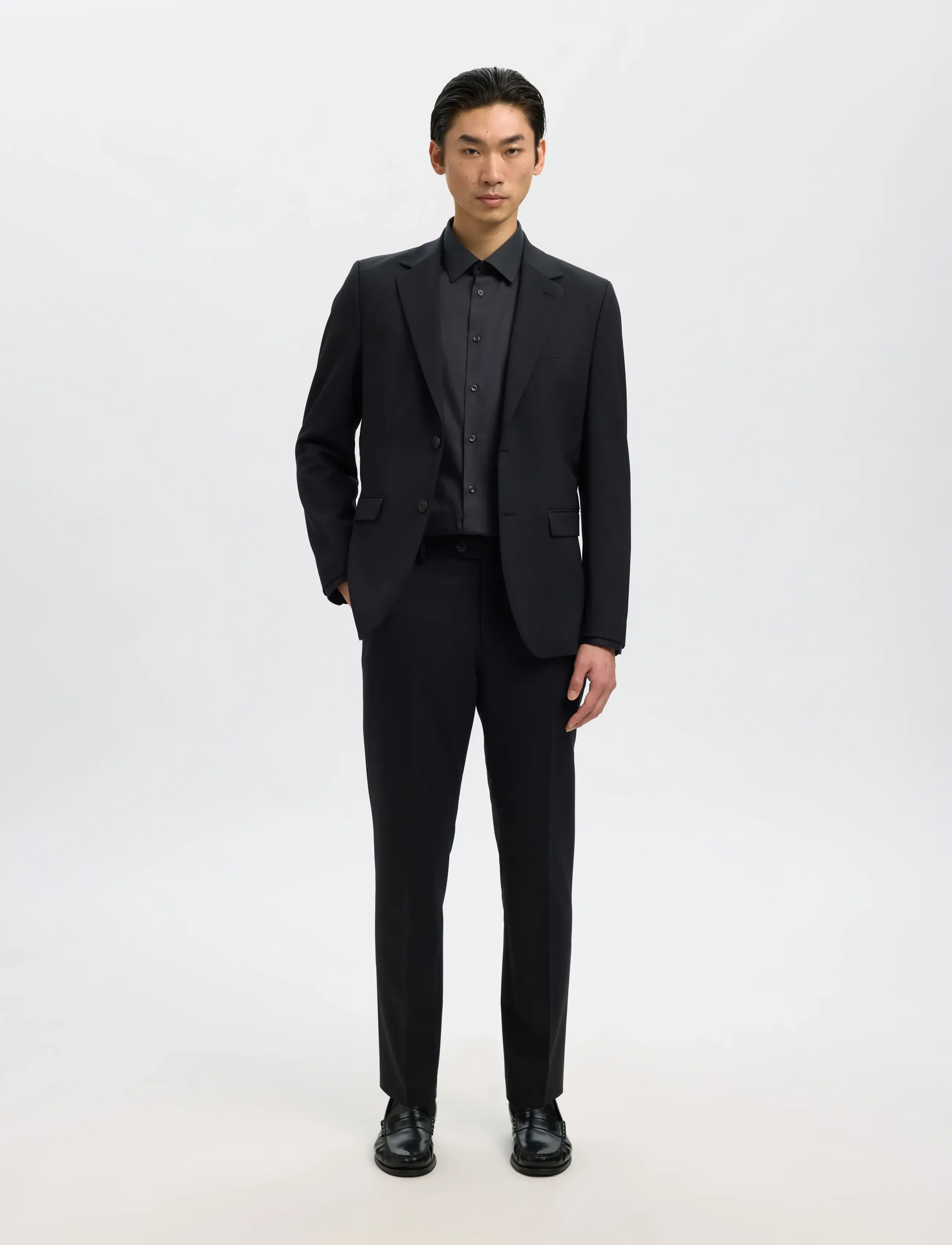 Selected - SLMFILIP-PERFORMANCE SLIM LS SHIRT NOOS - pidulikud särgid - black - 5