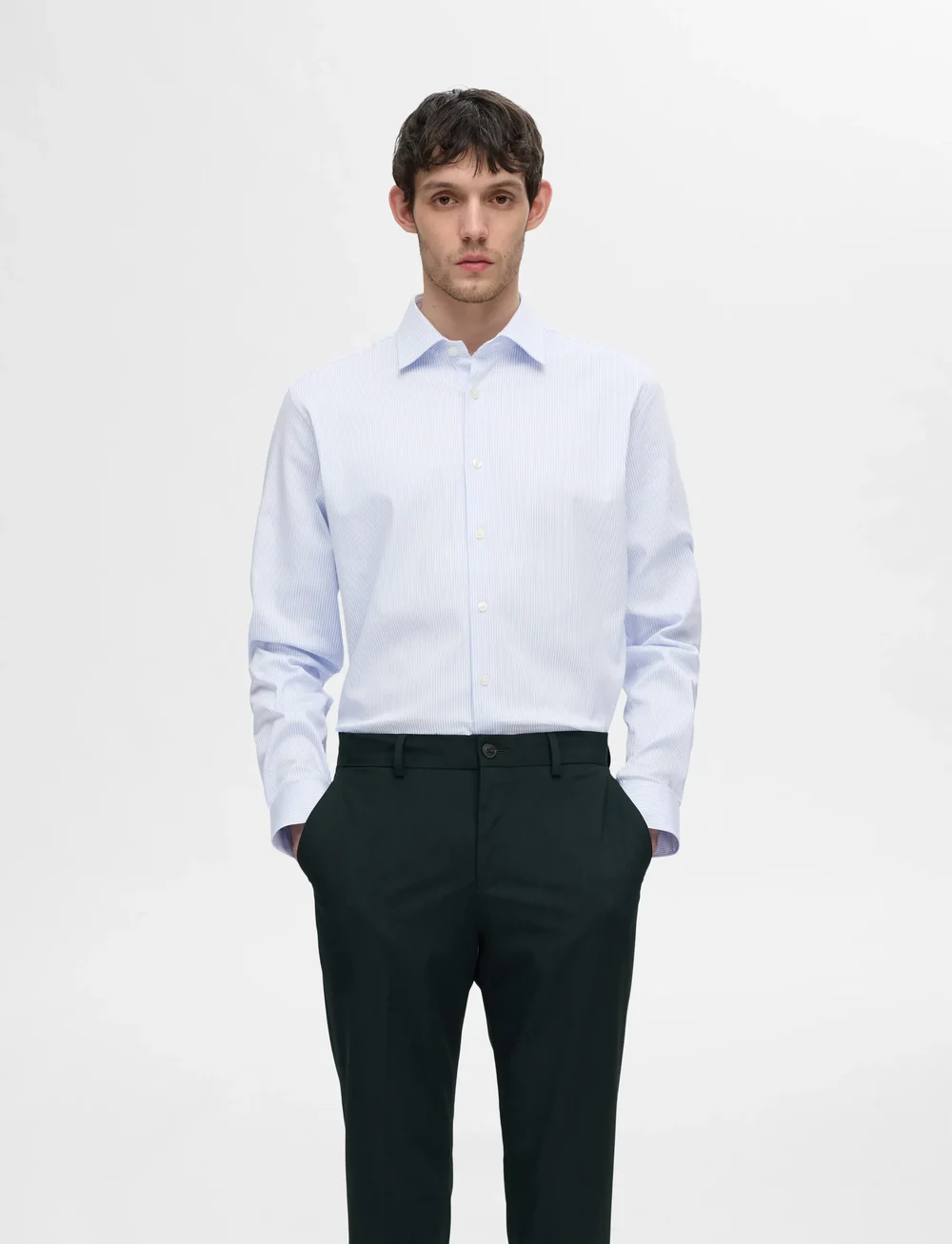 Selected - SLHSLIM-PERFORMANCE SHIRT LS NOOS - randiga skjortor - cashmere blue - 0