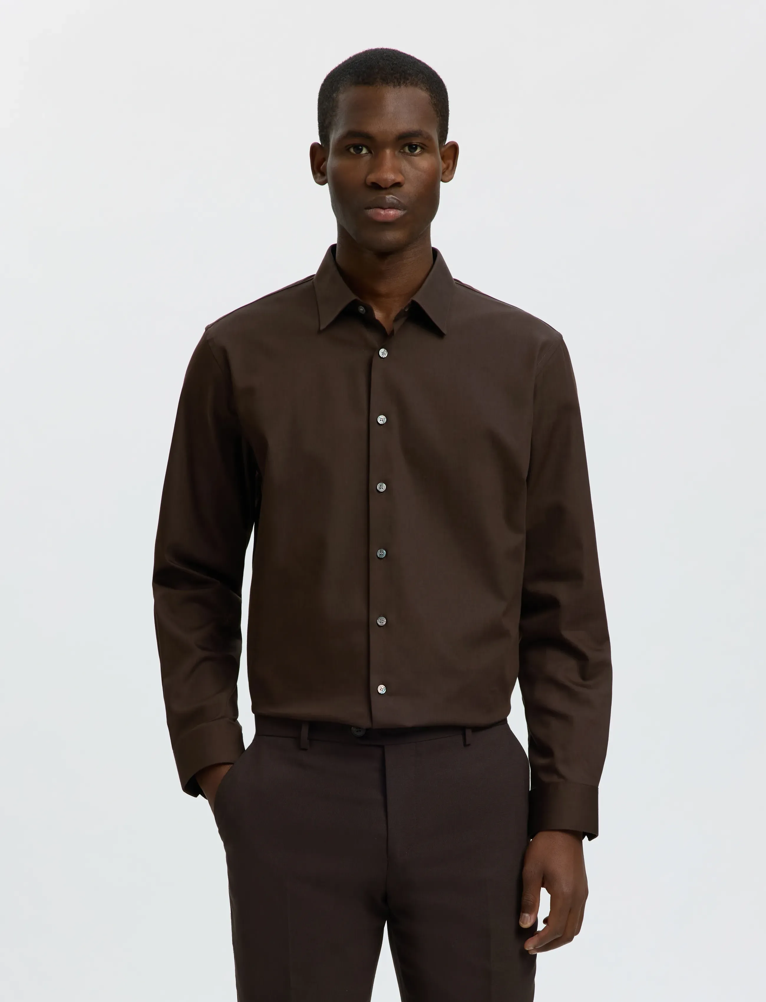 Selected SLMFILIP-PERFORMANCE SLIM LS SHIRT NOOS - Shirts - DELICIOSO / brown