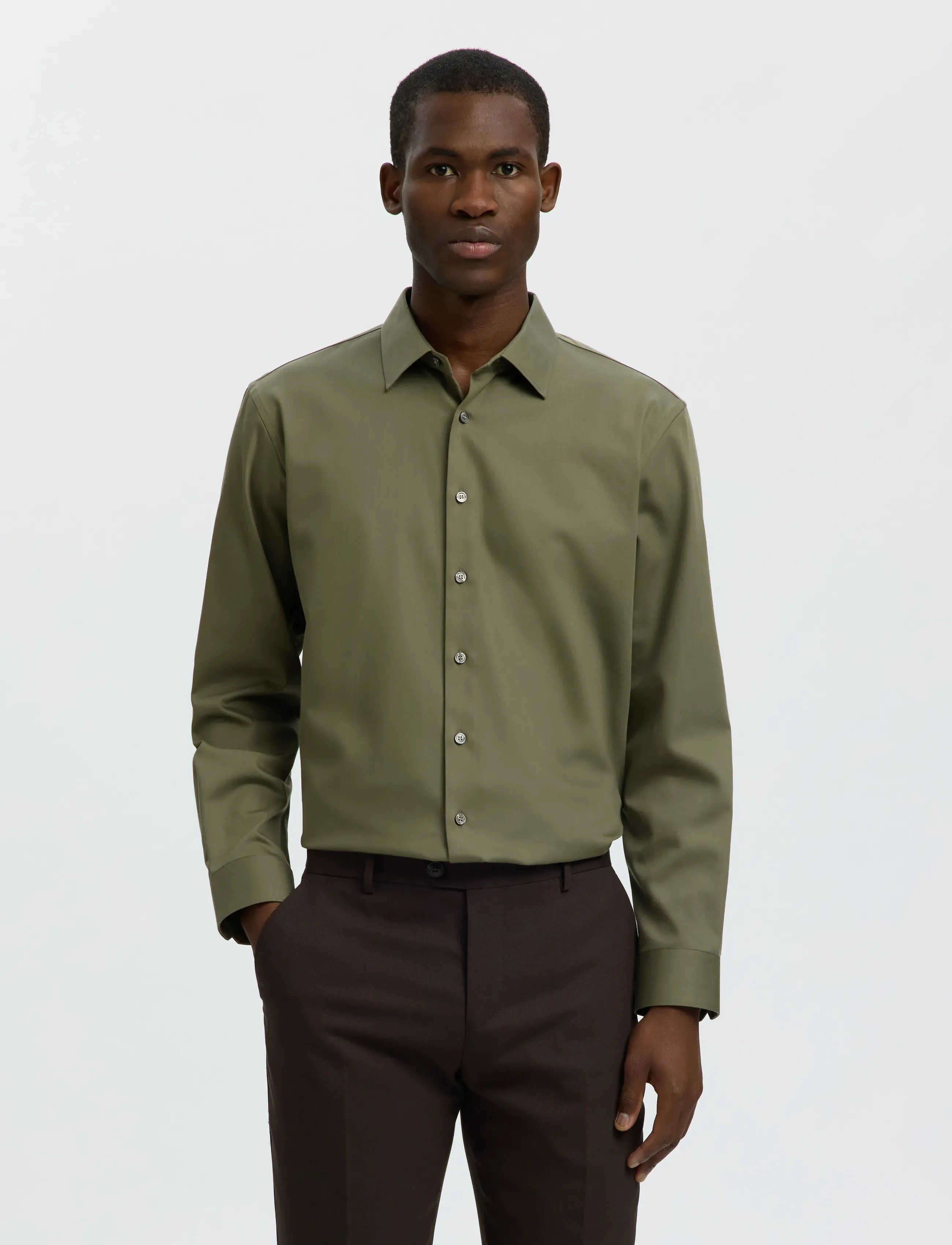 Selected Slmfilip-Performance Slim Ls Shirt Noos, L, Shirts, Khakigrün - Business, Männerswear