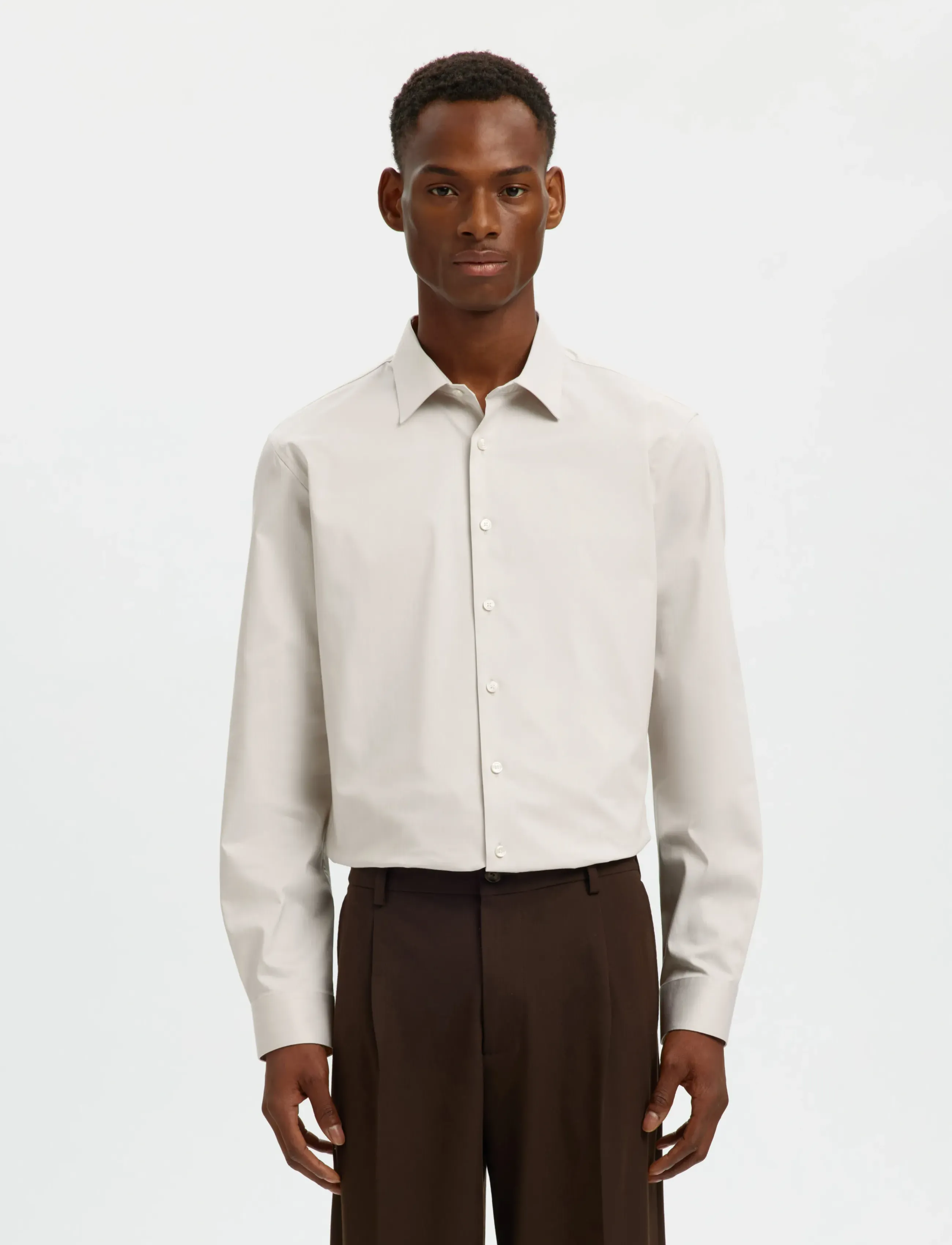 Selected Slmfilip-Performance Slim Ls Shirt Noos, L, Shirts, Beige - Business, Männerswear