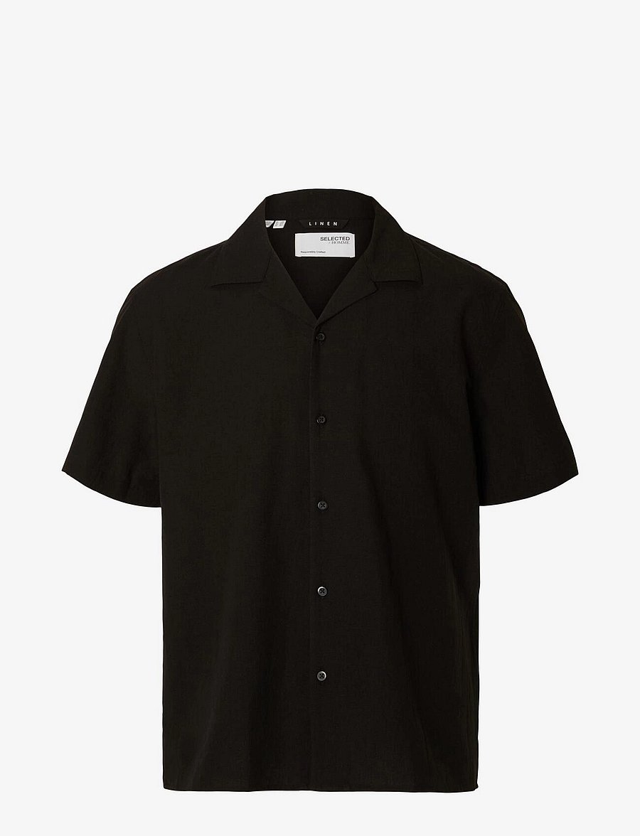Selected - SLHRELAXSUN SHIRT SS RESORT - chemises de lin - black - 1