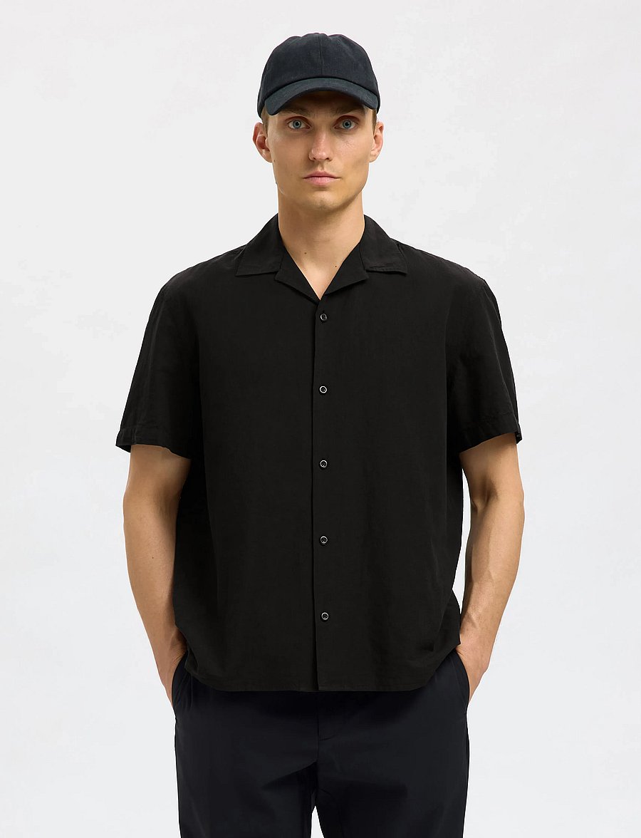 Selected - SLHRELAXSUN SHIRT SS RESORT - chemises de lin - black - 4