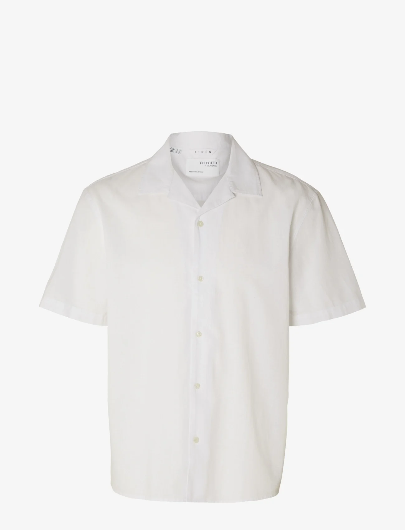 Selected Homme - SLHRELAXNEW-LINEN SHIRT SS RESORT - kortärmade skjortor - bright white - 0