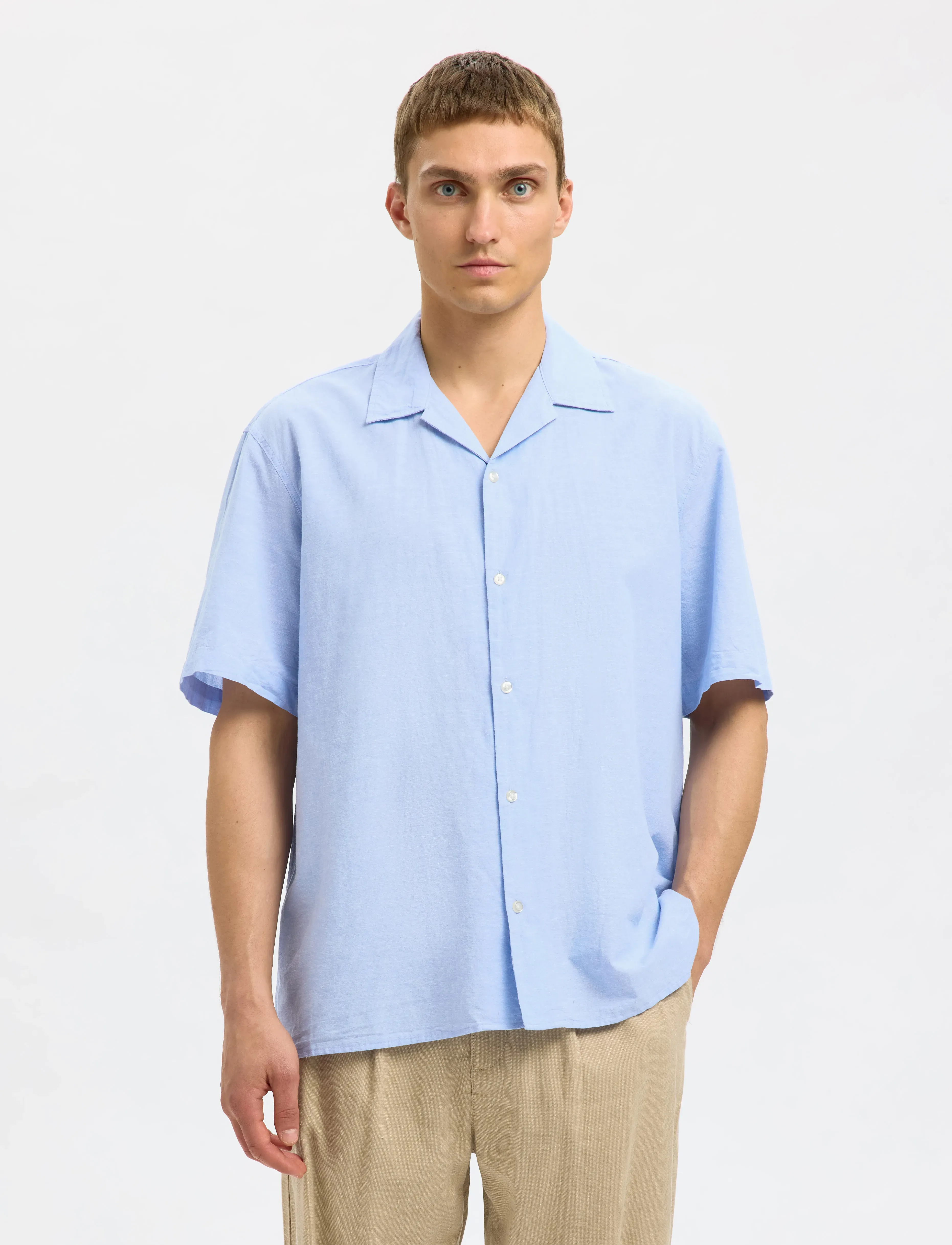 Selected Slhrelaxsun Shirt Ss Resort, S, Shirts, Blau - Short-sleeved, Männerswear