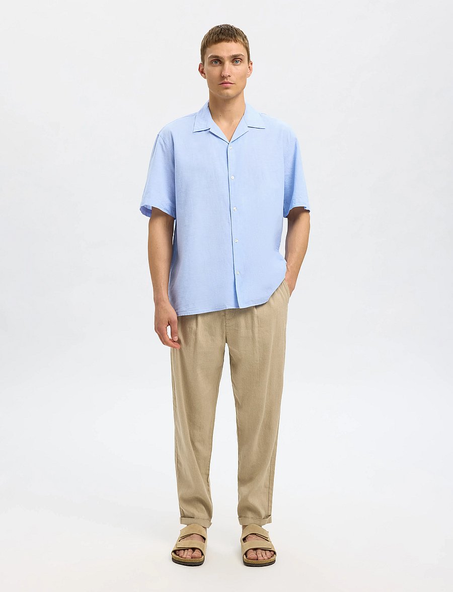 Selected - SLHRELAXSUN SHIRT SS RESORT - linneskjortor - cashmere blue - 5