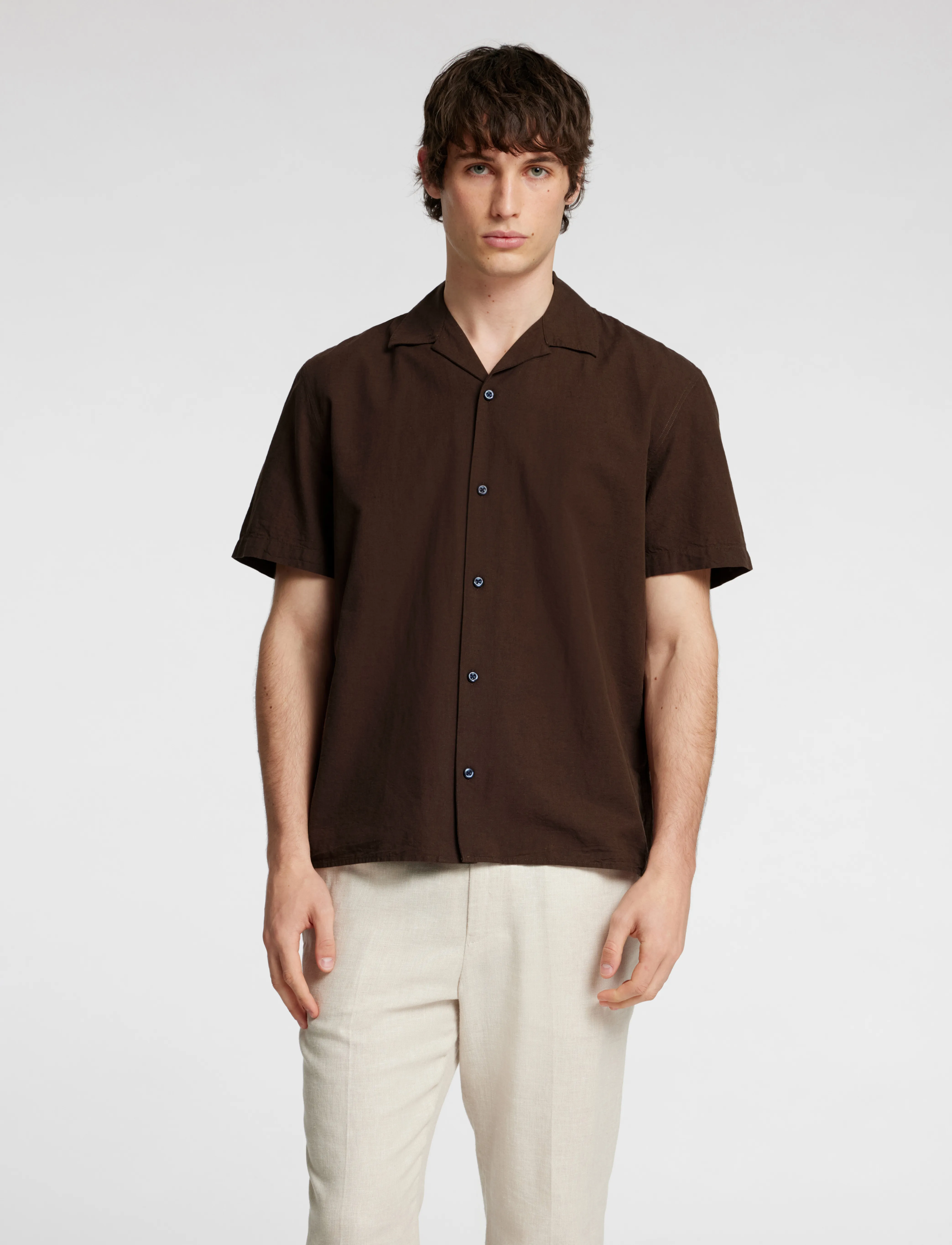 Selected Slhrelaxsun Shirt Ss Resort, S, Shirts, Braun - Short-sleeved, Männerswear