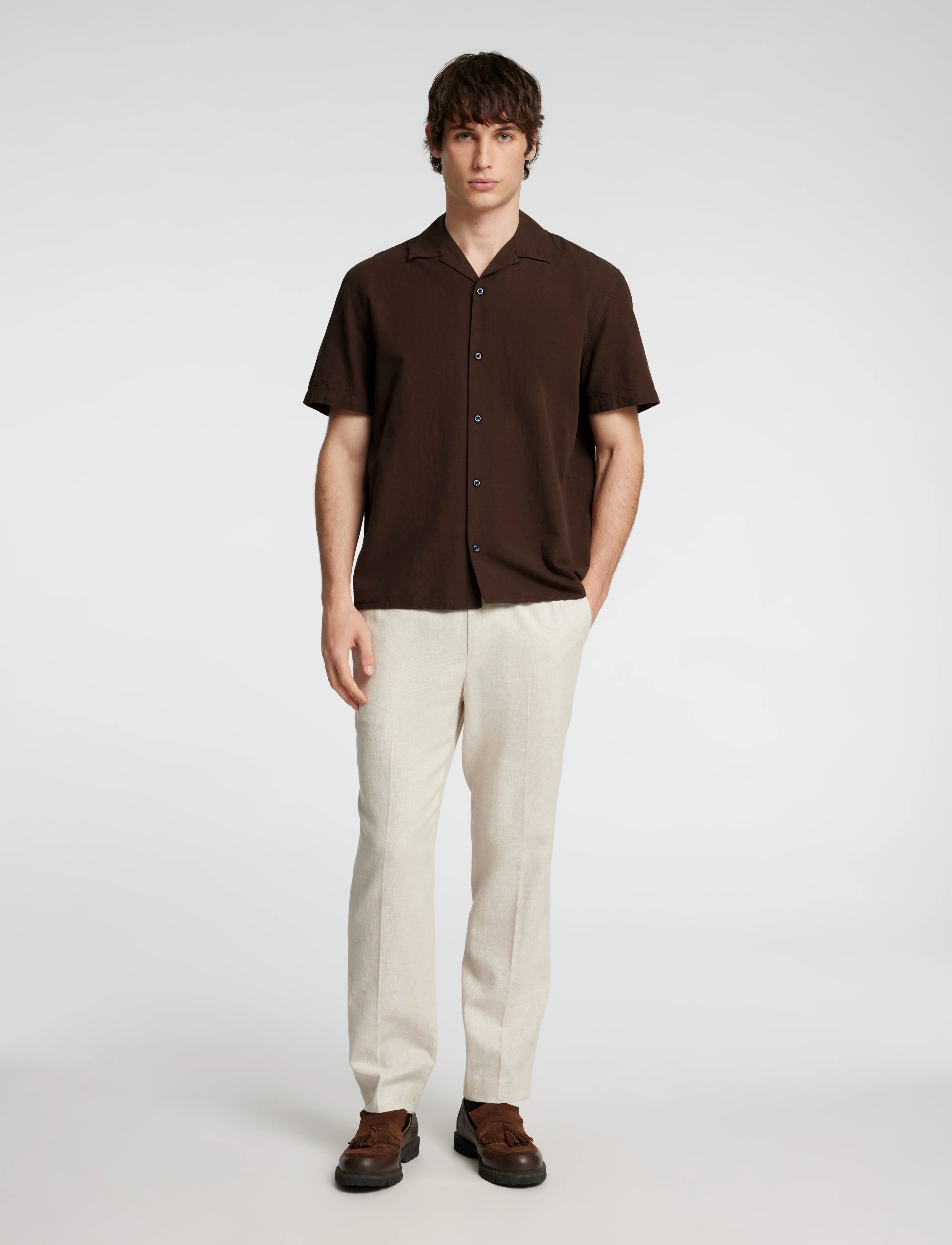 Selected - SLHRELAXSUN SHIRT SS RESORT - hørskjorter - coffee bean - 5