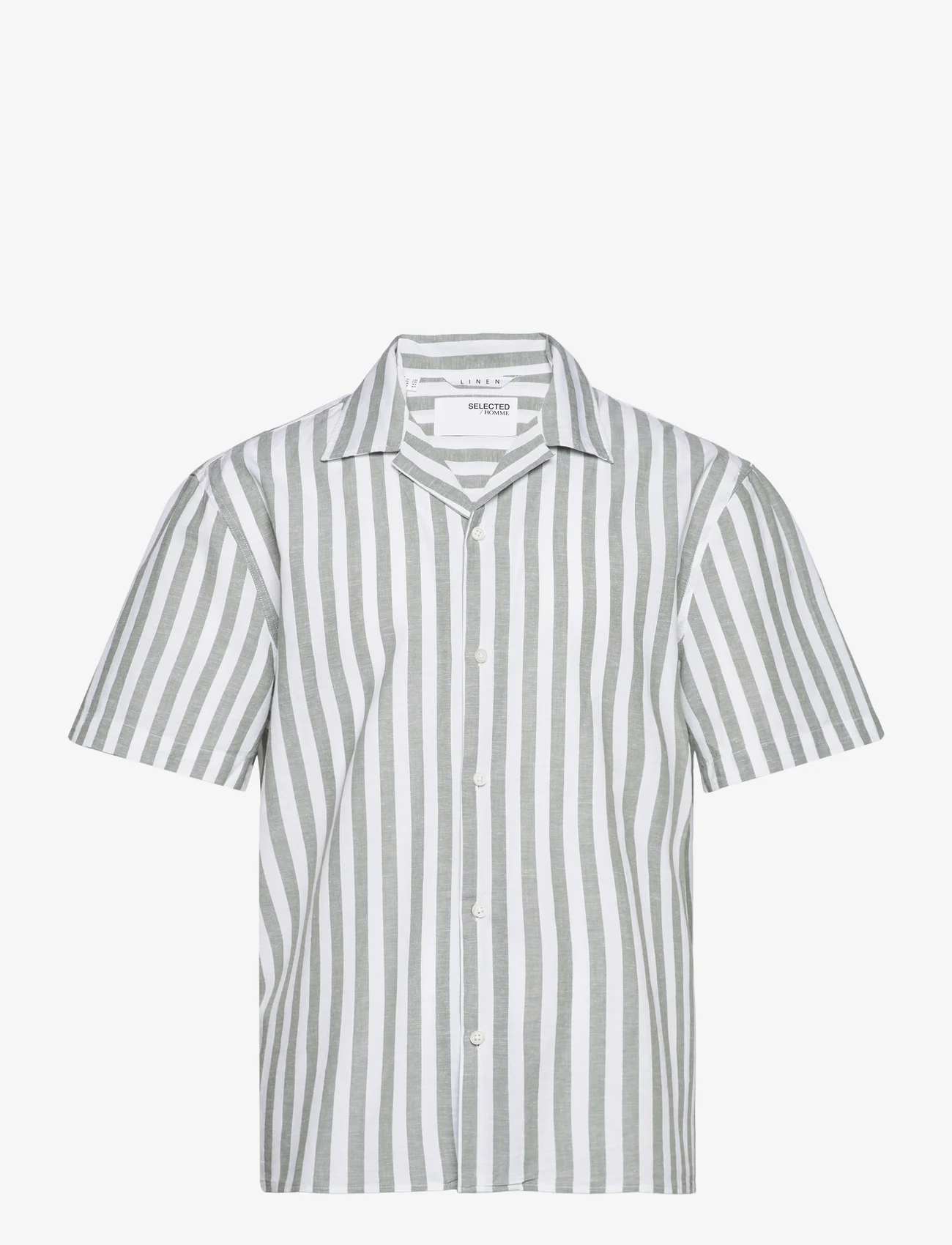 Selected Homme - SLHRELAXNEW-LINEN SHIRT SS RESORT - kortärmade skjortor - desert sage - 0