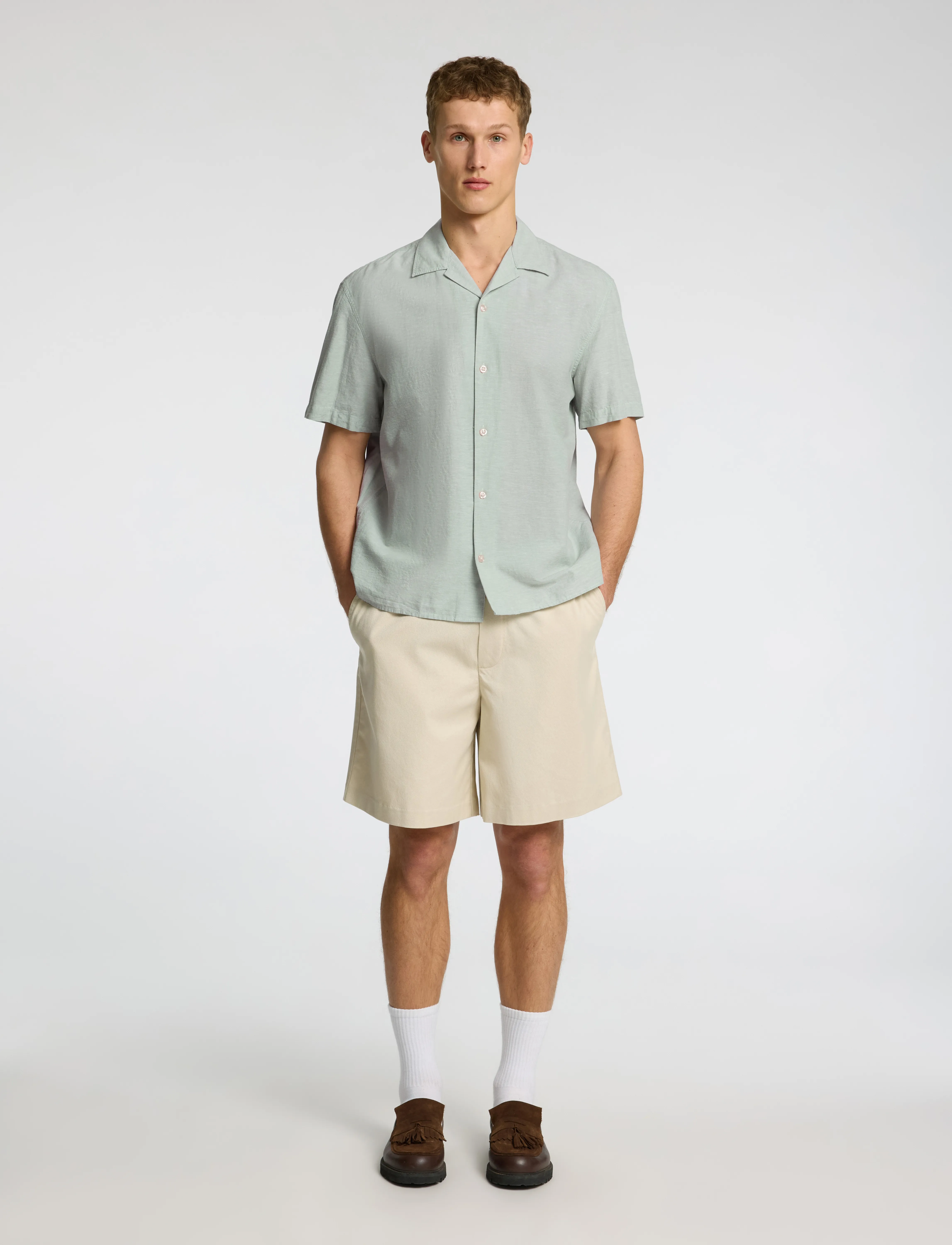 Selected - SLHRELAXSUN SHIRT SS RESORT - hørskjorter - iceberg green - 3