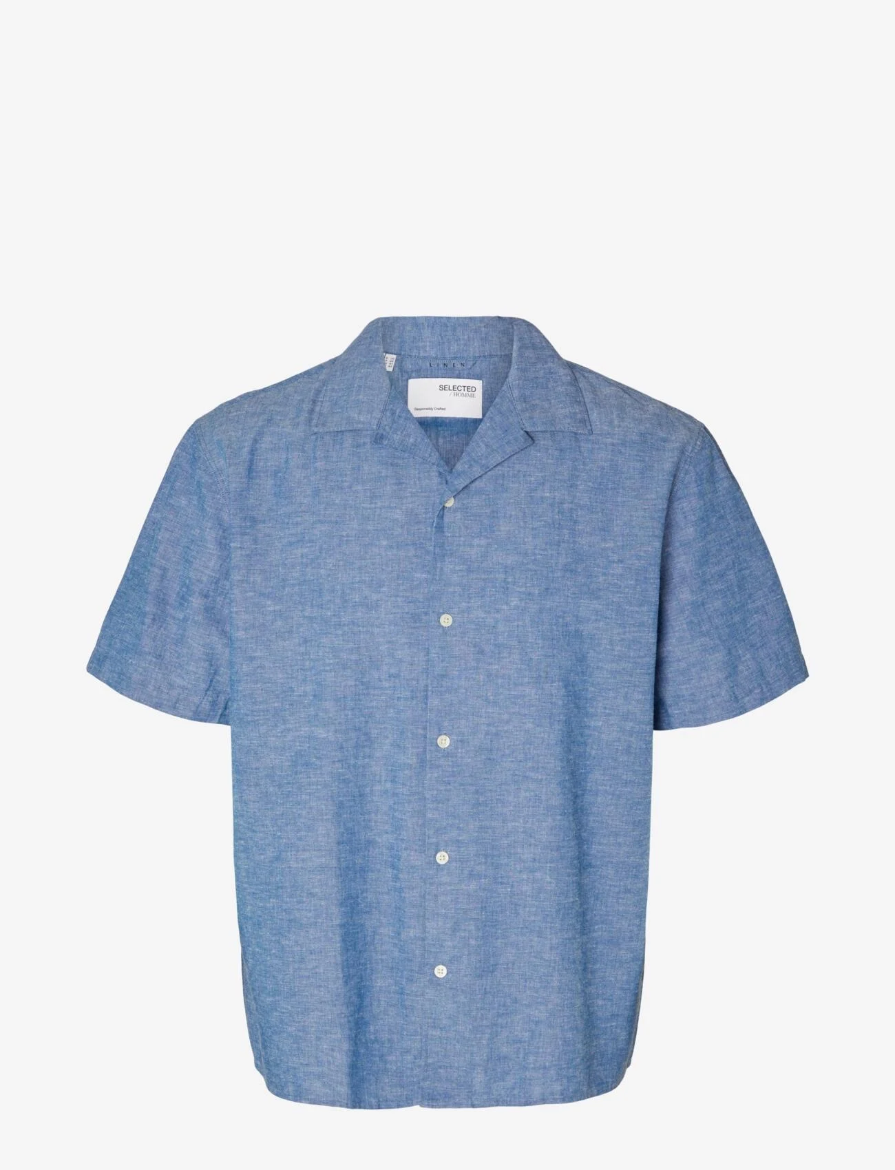 Selected Homme - SLHRELAXNEW-LINEN SHIRT SS RESORT - linen shirts - medium blue denim - 0