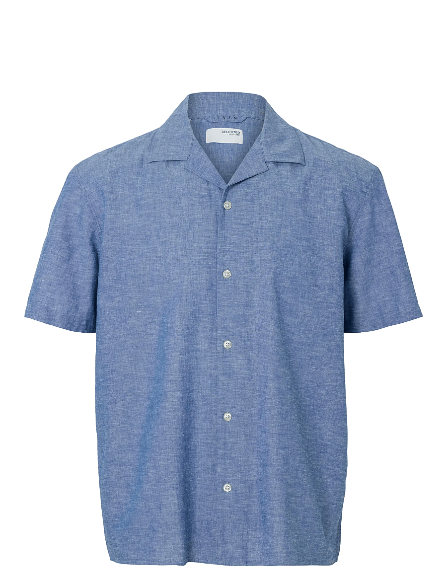 Selected - SLHRELAXSUN SHIRT SS RESORT - chemises de lin - medium blue denim - 1