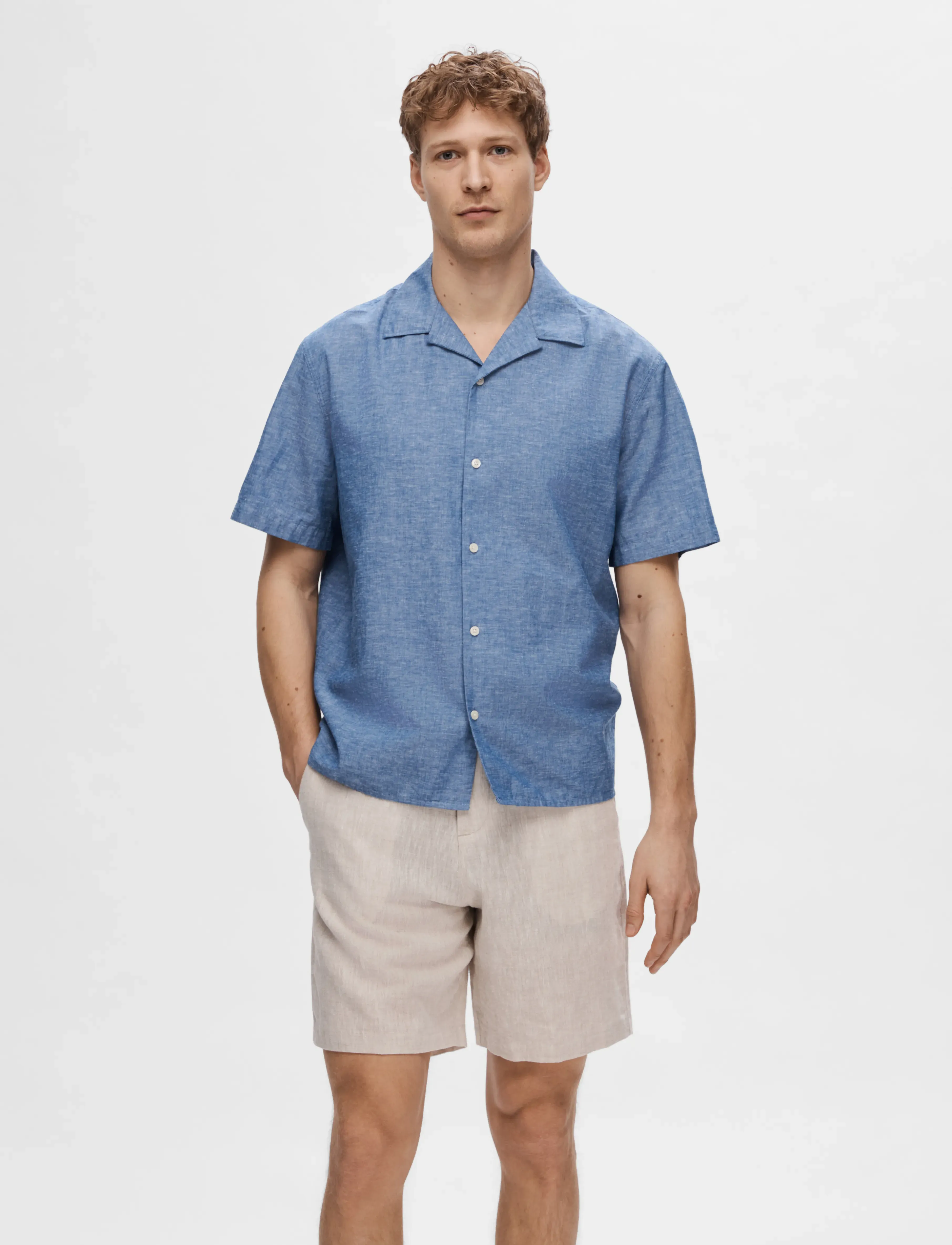 Selected Slhrelaxsun Shirt Ss Resort, M, Shirts, Blau - Short-sleeved, Männerswear