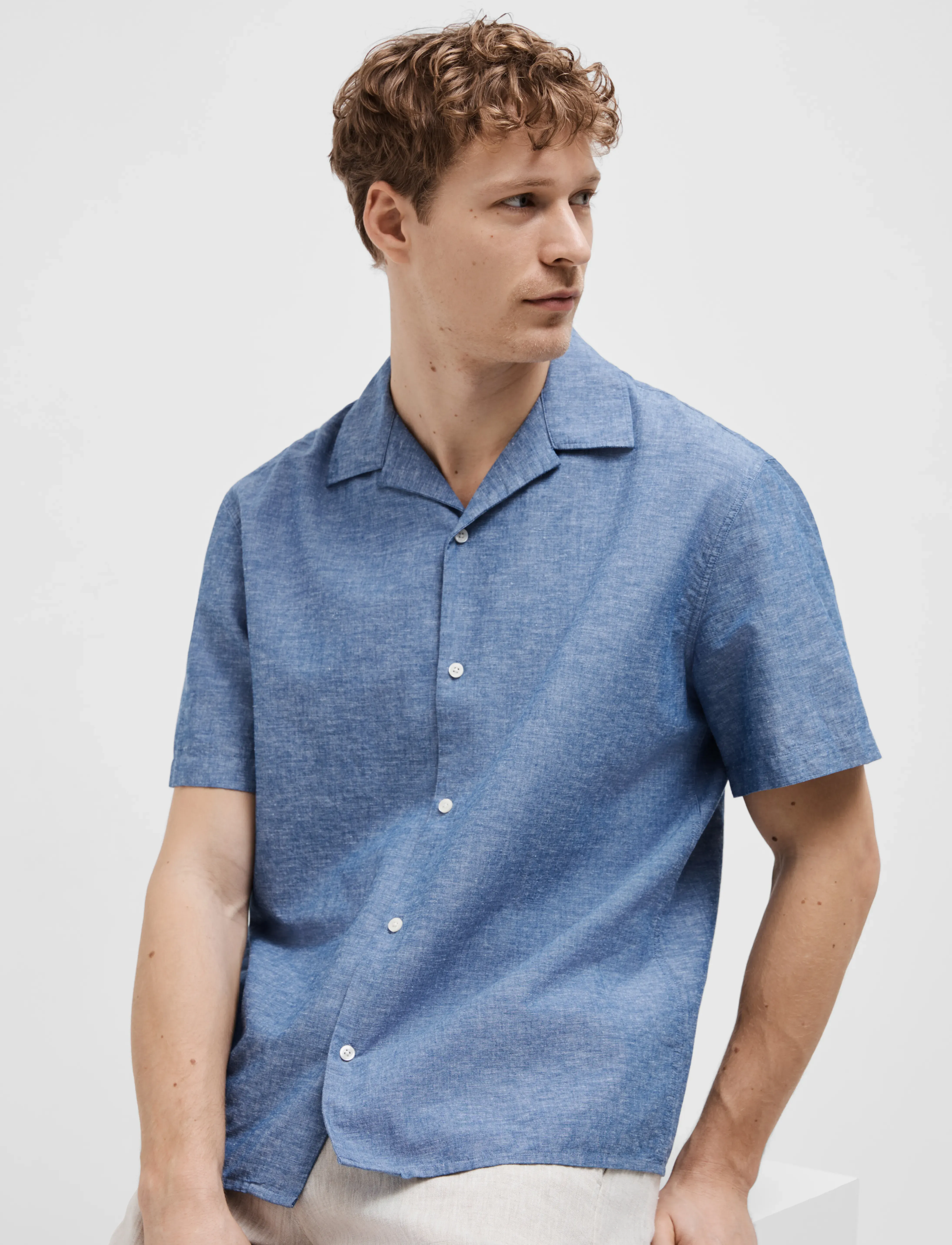 Selected - SLHRELAXSUN SHIRT SS RESORT - chemises de lin - medium blue denim - 3
