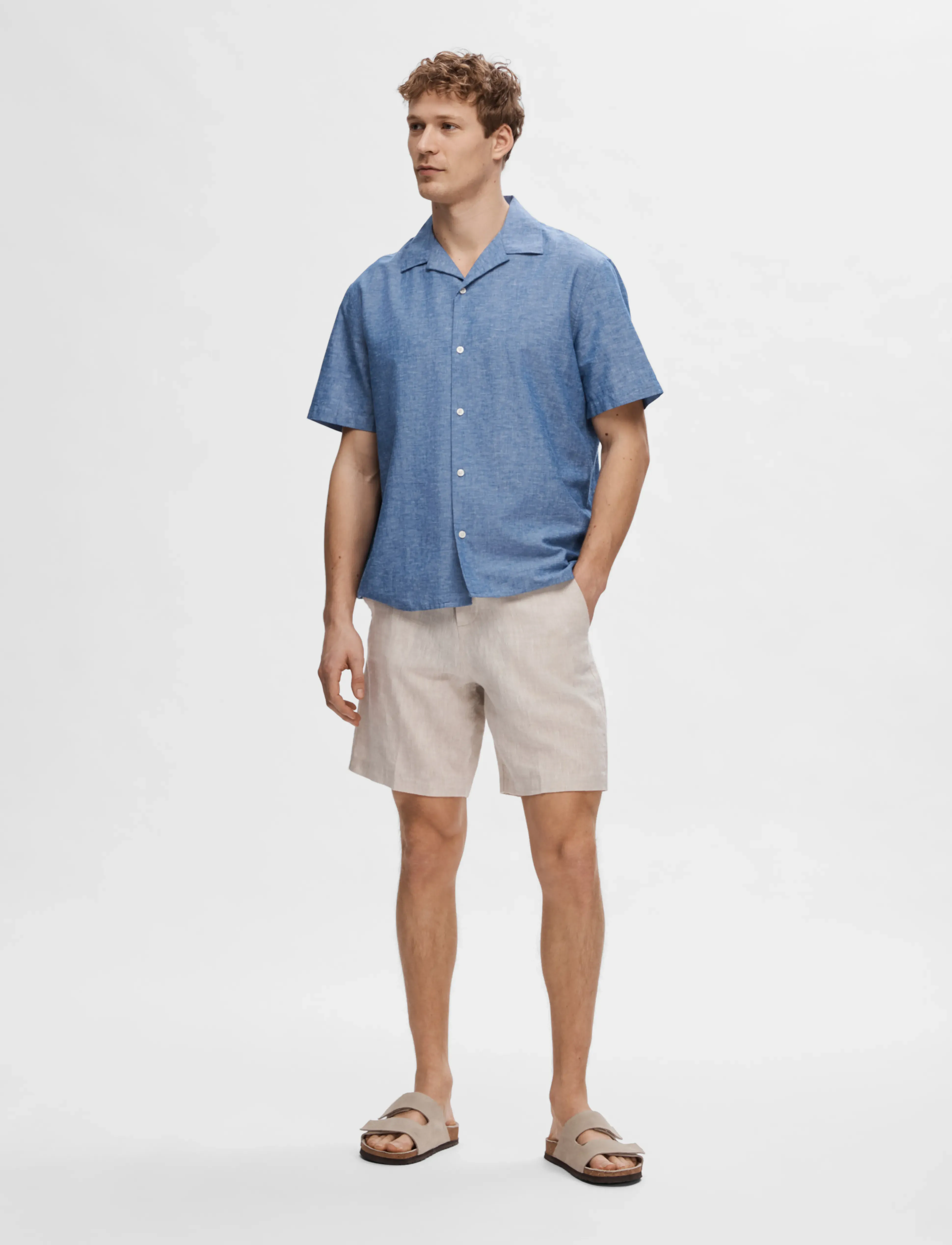 Selected - SLHRELAXSUN SHIRT SS RESORT - chemises de lin - medium blue denim - 5