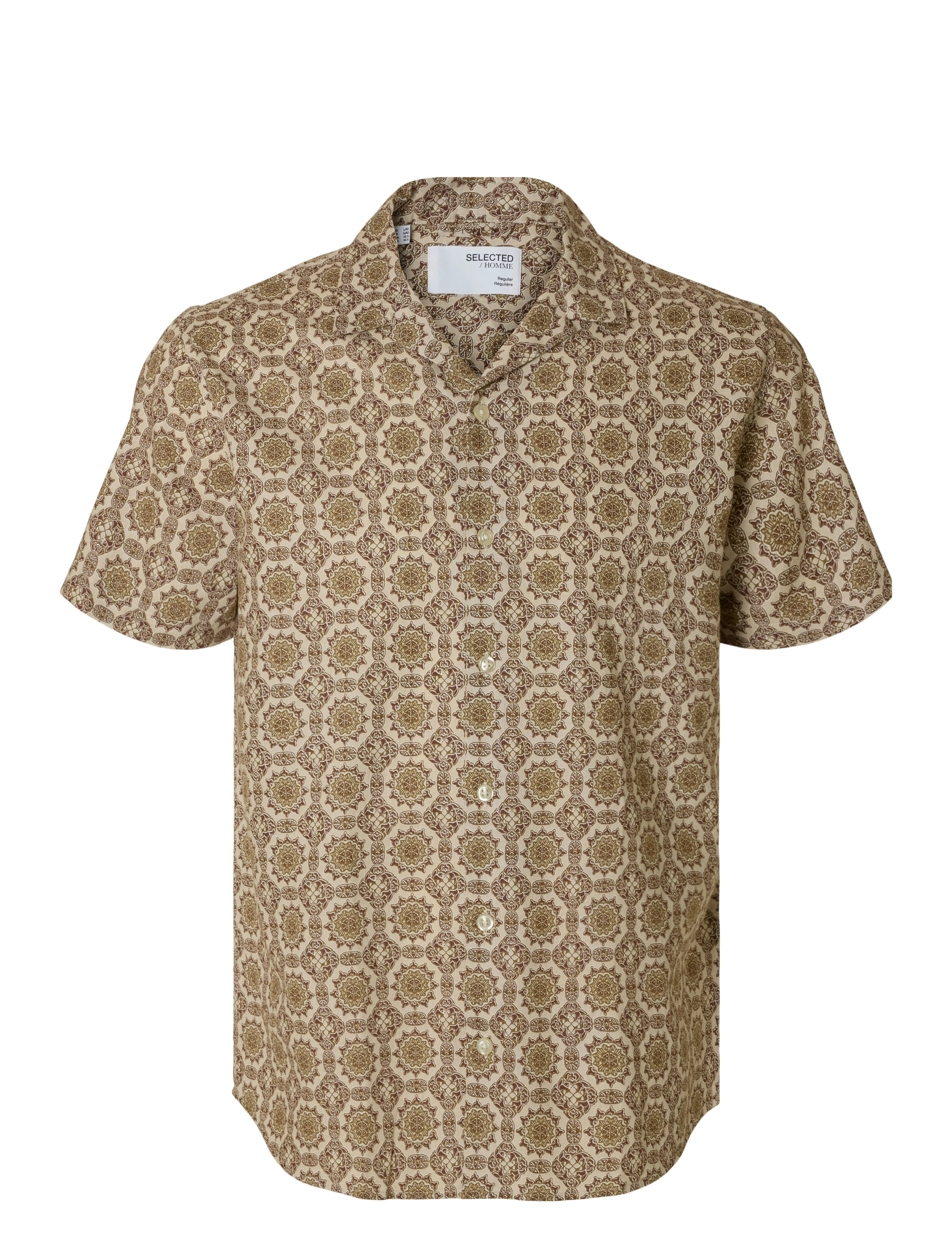 Selected SLHRELAXSUN SHIRT SS RESORT - Klær - OATMEAL / multi