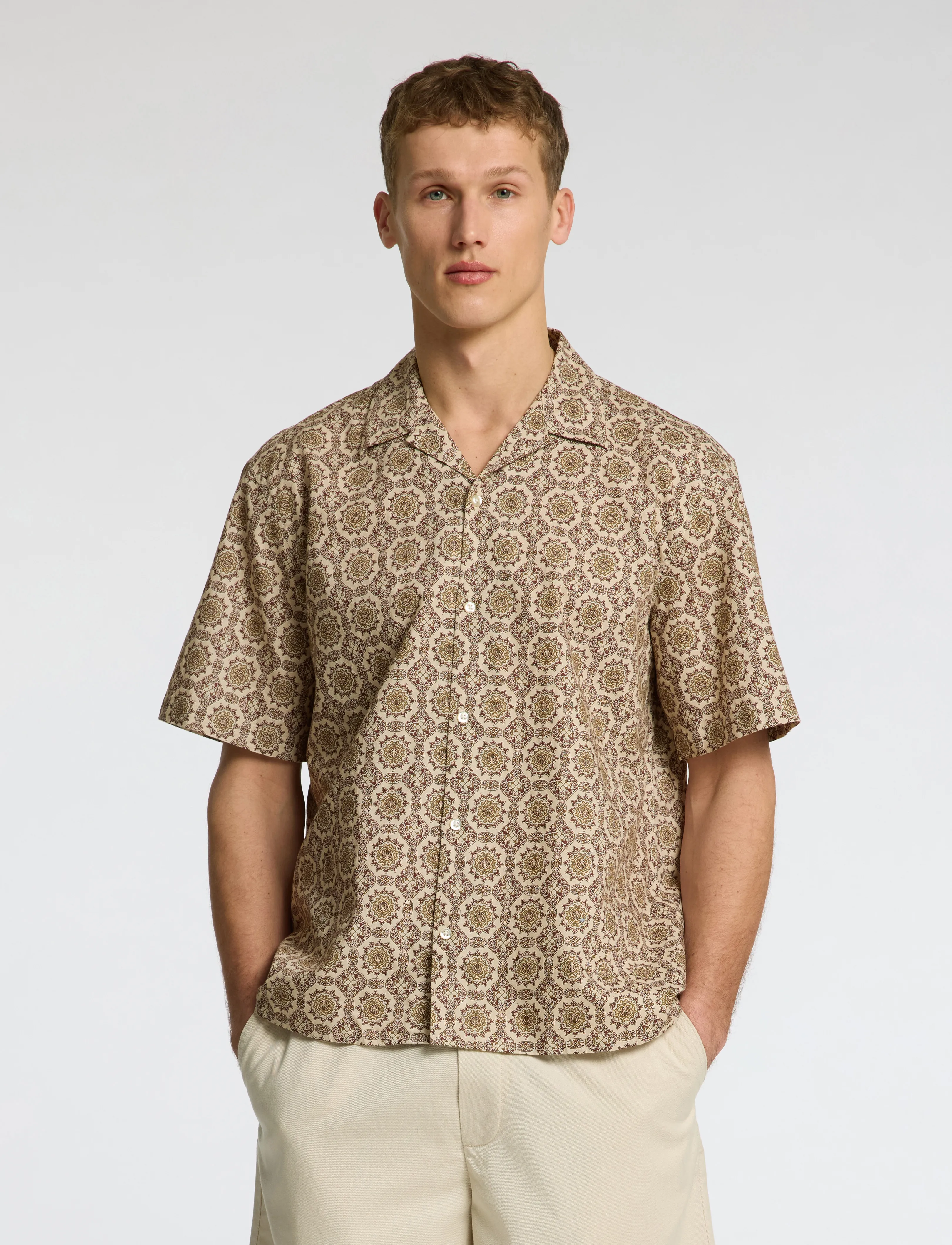 Selected SLHRELAXSUN SHIRT SS RESORT - Skjorter - OATMEAL / multi